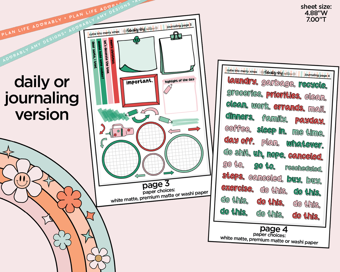 Journaling and Daily Planning The Cutie Trio Merry Christmas in My Hand Planner Sticker Kit