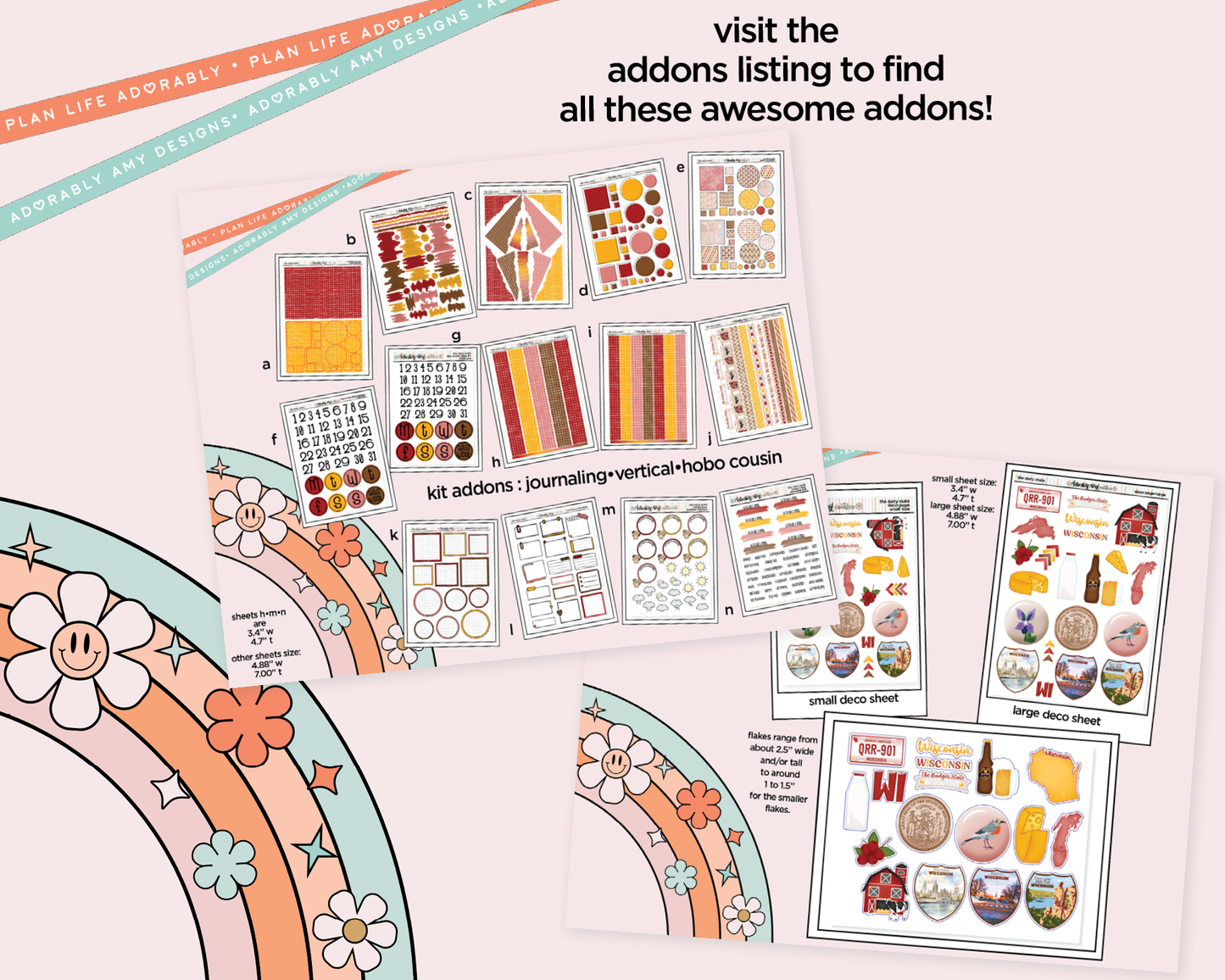 Hobonichi Cousin Weekly States Collection - The Dairy State Wisconsin Planner Sticker Kit for Hobo Cousin or Similar Planners - Adorably Amy Designs