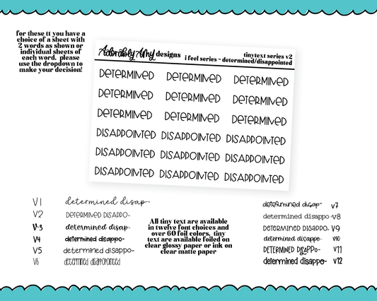 Foiled Tiny Text Series - Feelings Series - Determined and Disappointed Checklist Size Planner Stickers for any Planner or Insert
