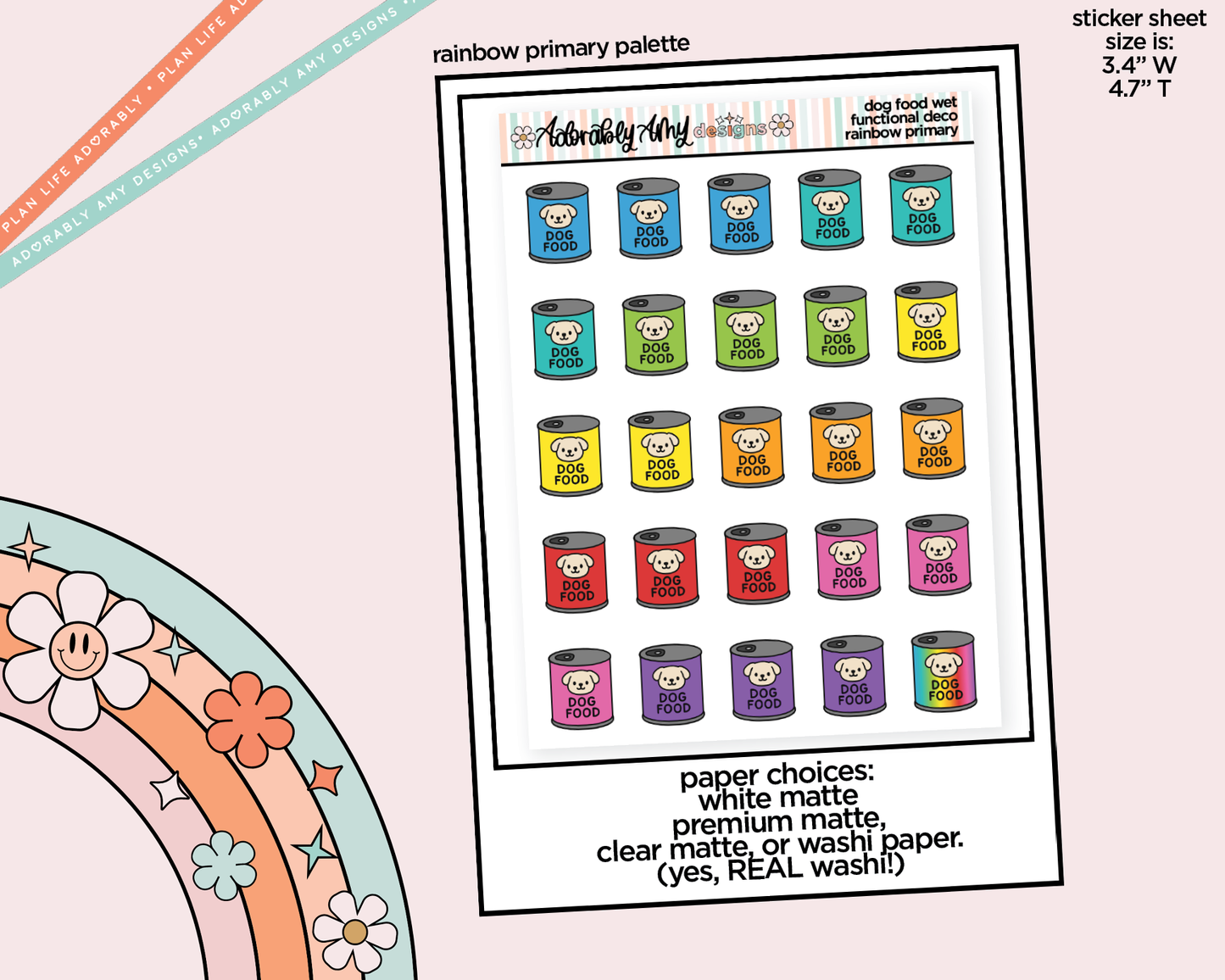 Rainbow Dog Food Wet Doodled Icon Stickers