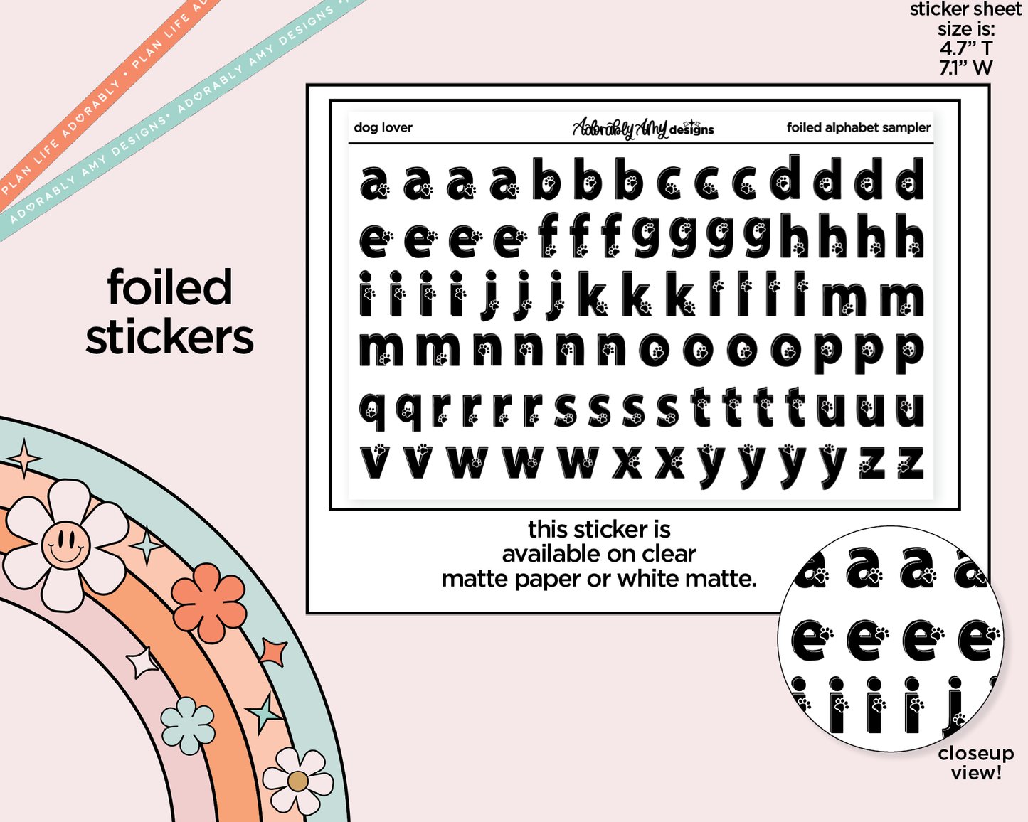 Foiled Dog Lover Alphabet Stickers Deco Typography Sampler Planner Stickers