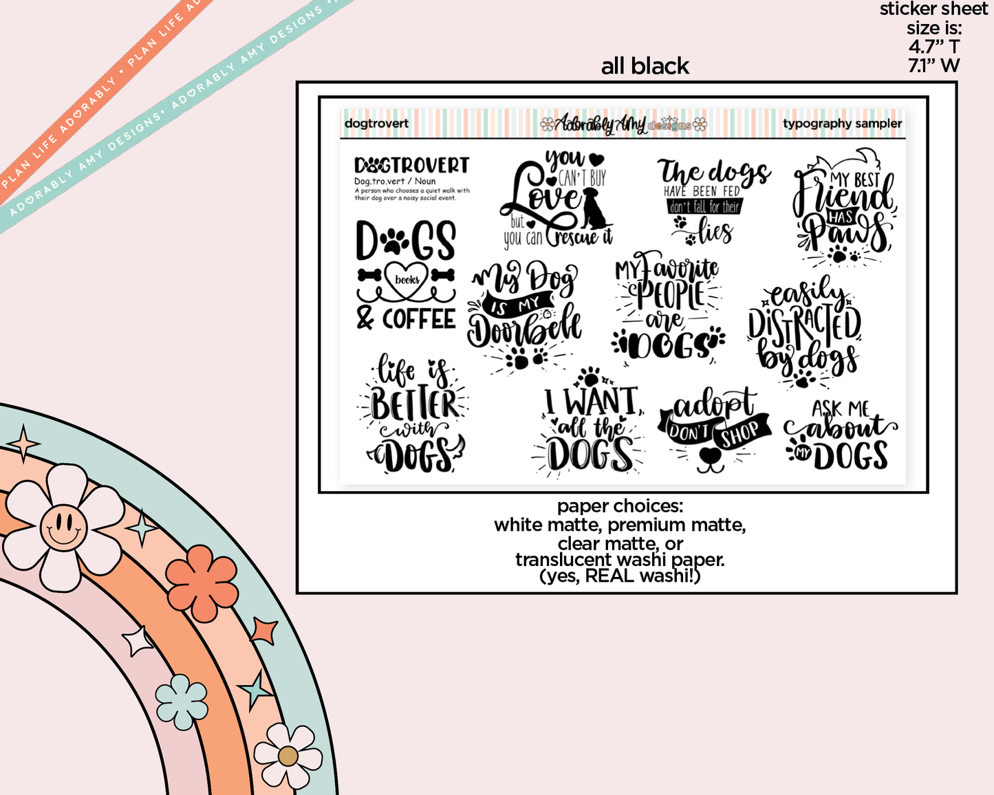 Dogtrovert Deco Typography Sampler Planner Stickers