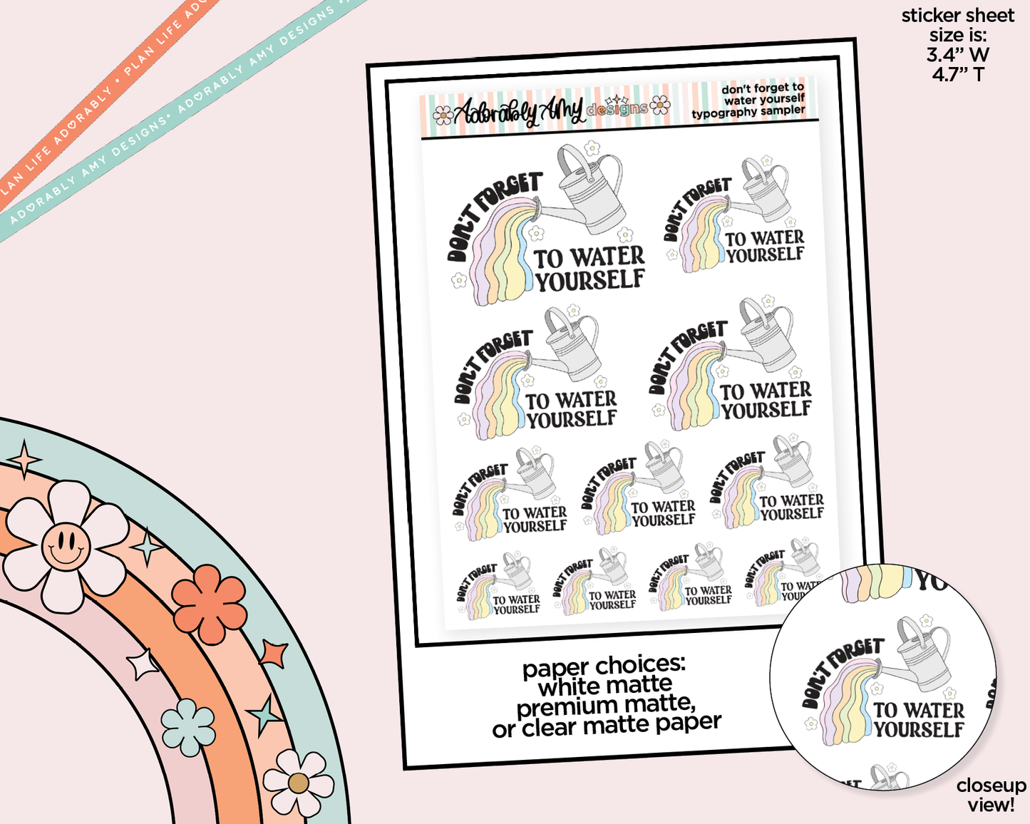 Don't Forget to Water Yourself Typography Sampler Planner Stickers for any Planner or Insert