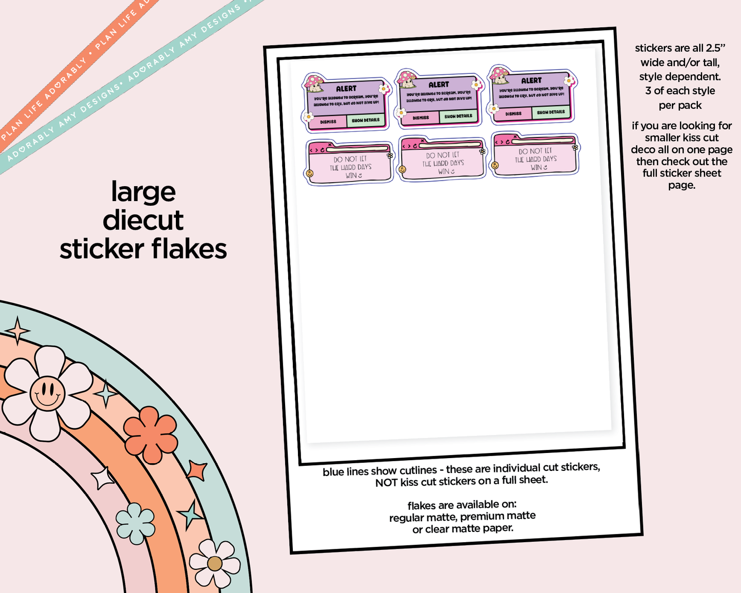 Don't Let the Hard Days Win Typography Sampler Planner Stickers for any Planner or Insert
