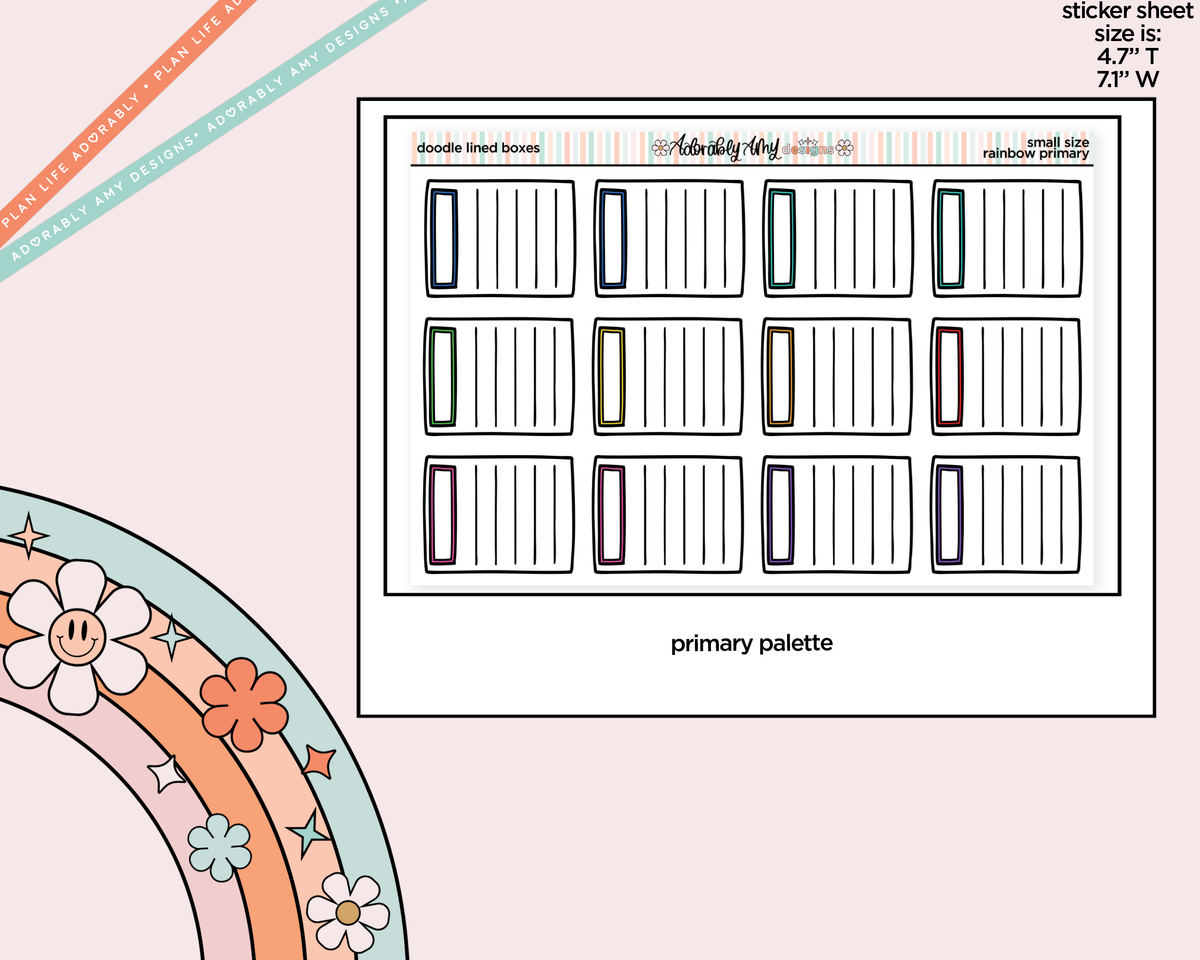 Rainbow Doodle Lined Boxes Small Size Planner Stickers - Adorably Amy Designs