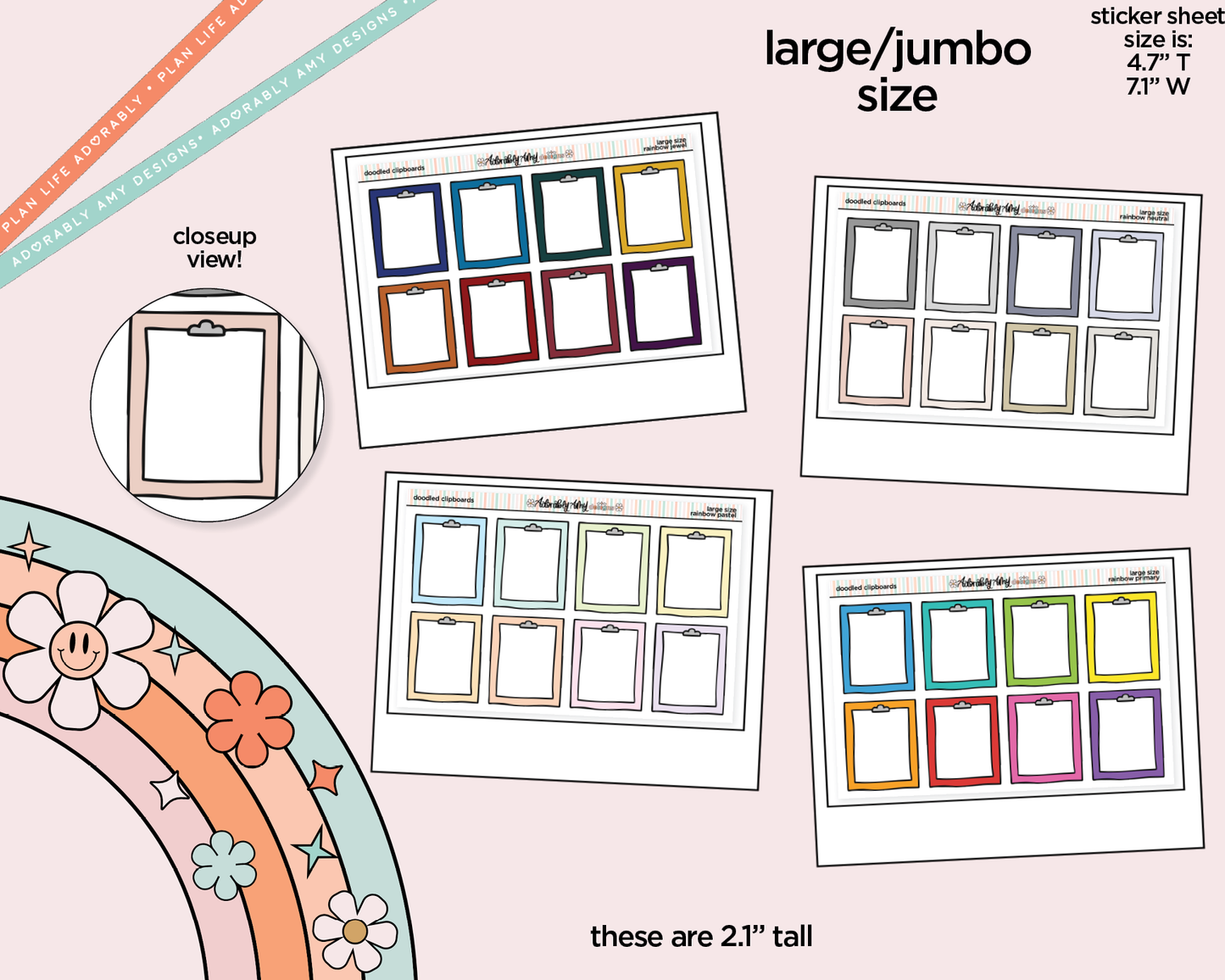 Rainbow Doodled Clipboard Boxes Large/Jumbo Size Stickers