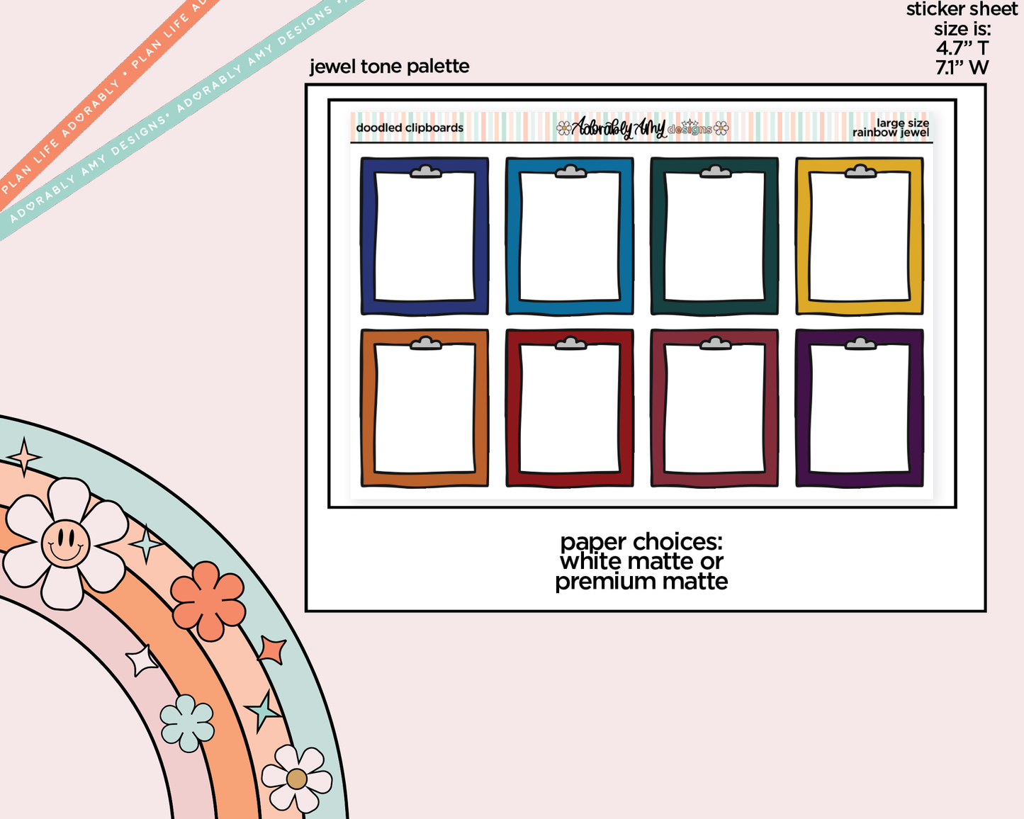 Rainbow Doodled Clipboard Boxes Large/Jumbo Size Stickers