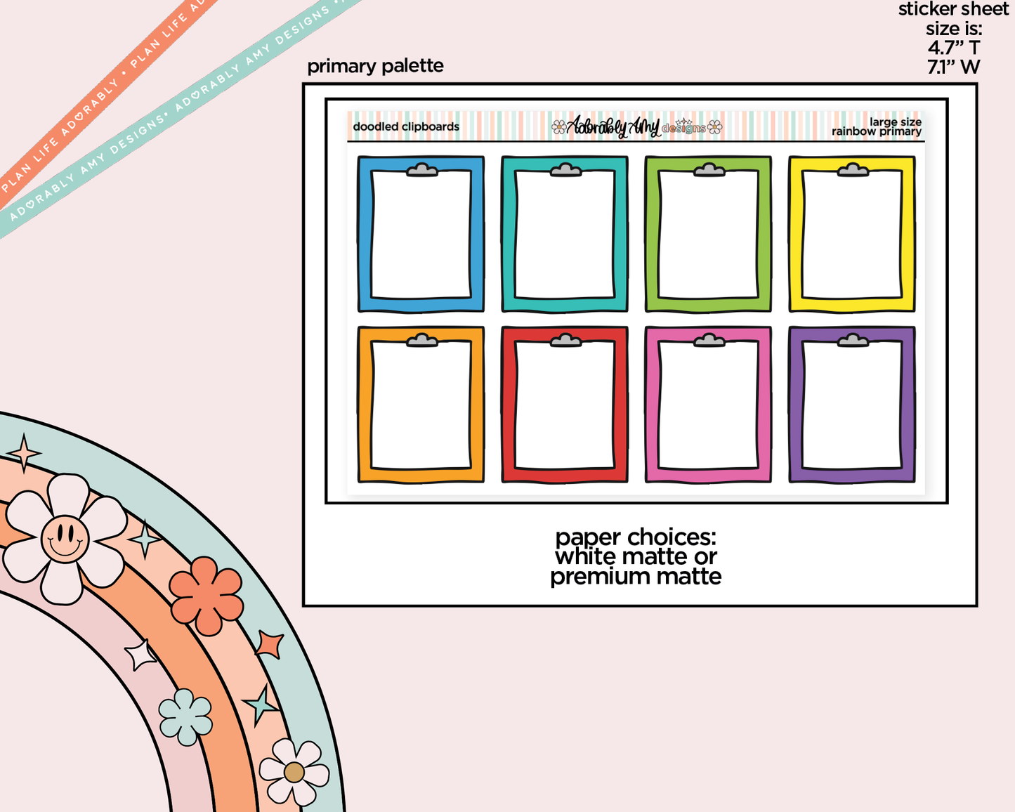 Rainbow Doodled Clipboard Boxes Large/Jumbo Size Stickers