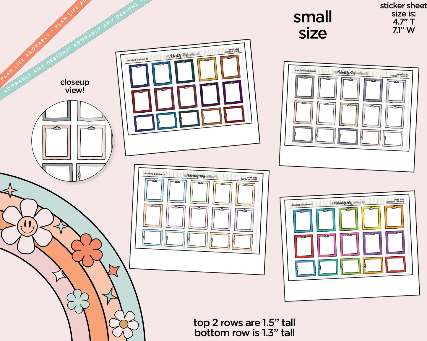 Rainbow Doodled Clipboards Small Size Planner Stickers