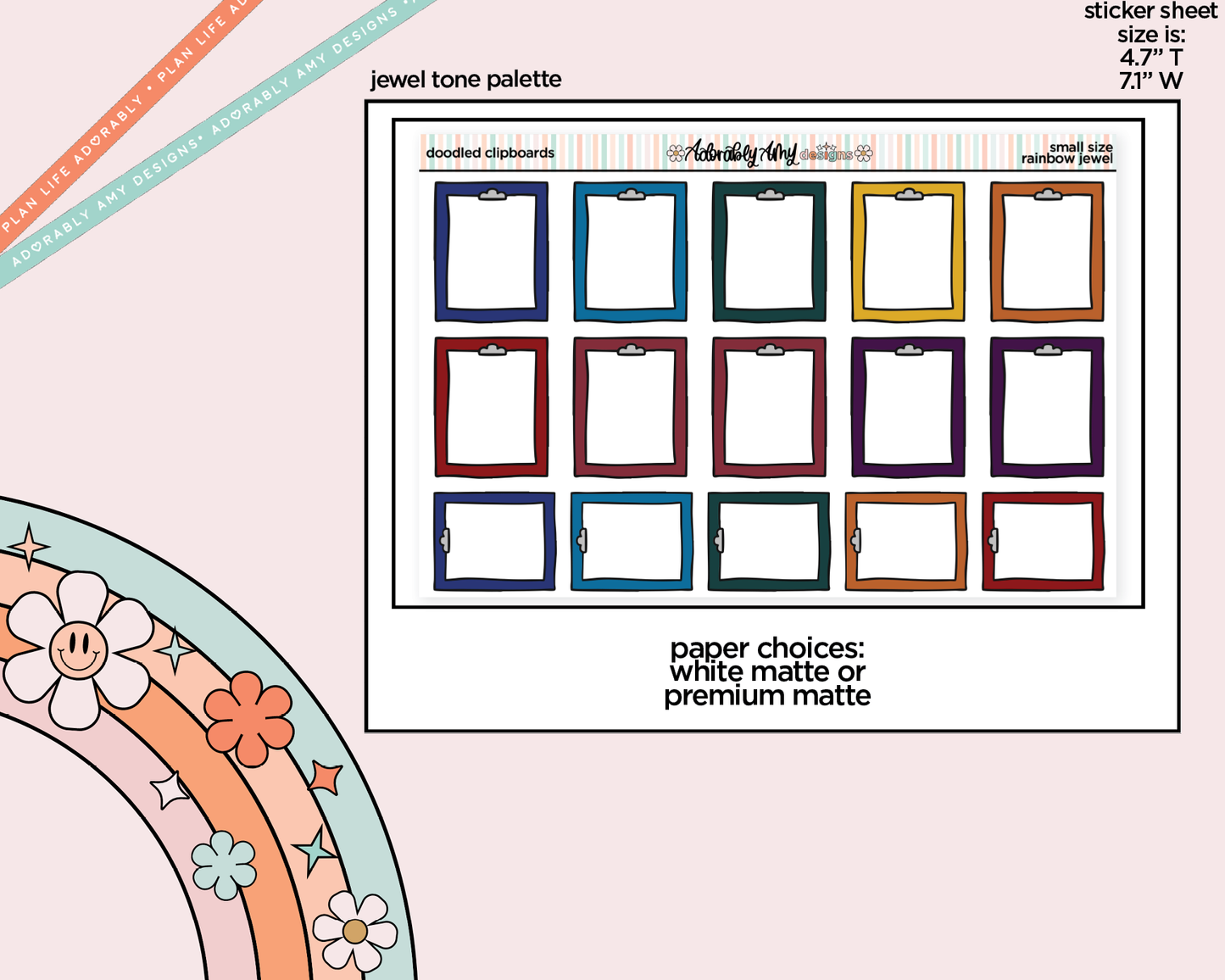 Rainbow Doodled Clipboards Small Size Planner Stickers