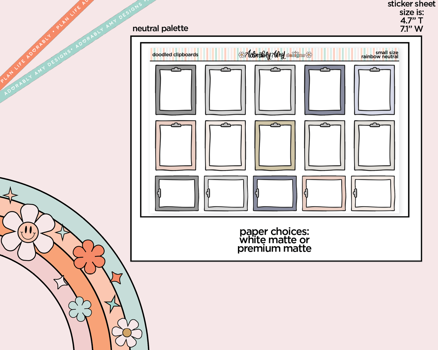 Rainbow Doodled Clipboards Small Size Planner Stickers