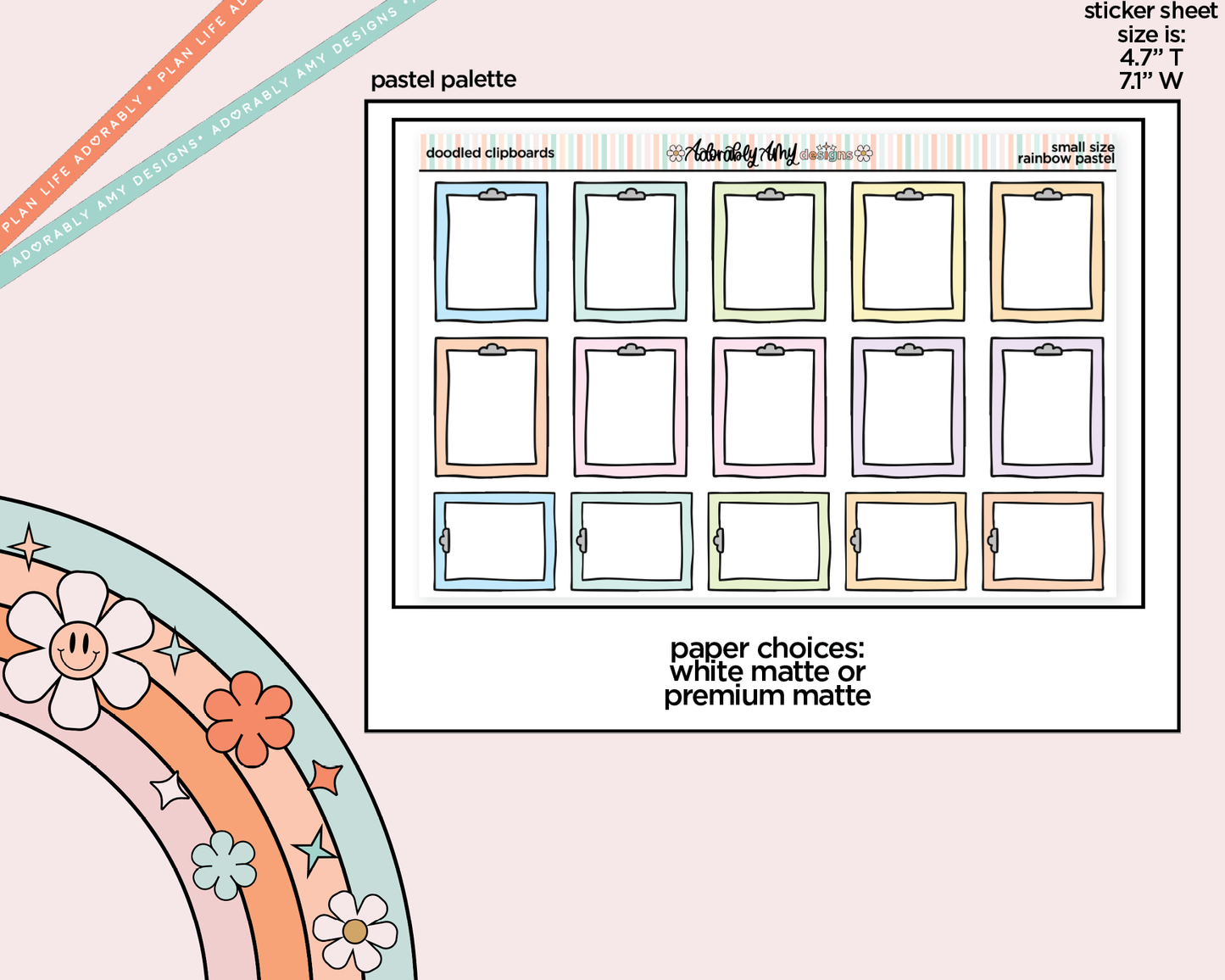 Rainbow Doodled Clipboards Small Size Planner Stickers