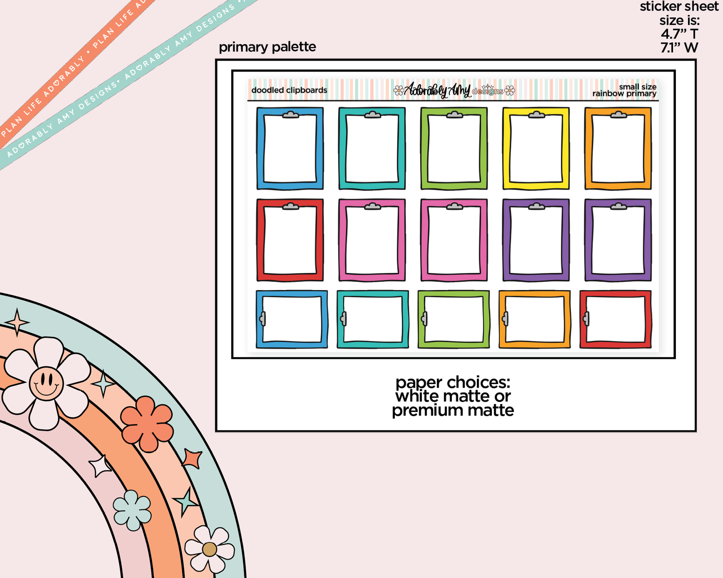 Rainbow Doodled Clipboards Small Size Planner Stickers