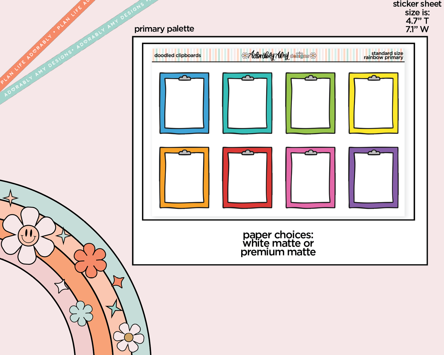 Rainbow Doodled Clipboards Standard Size Stickers