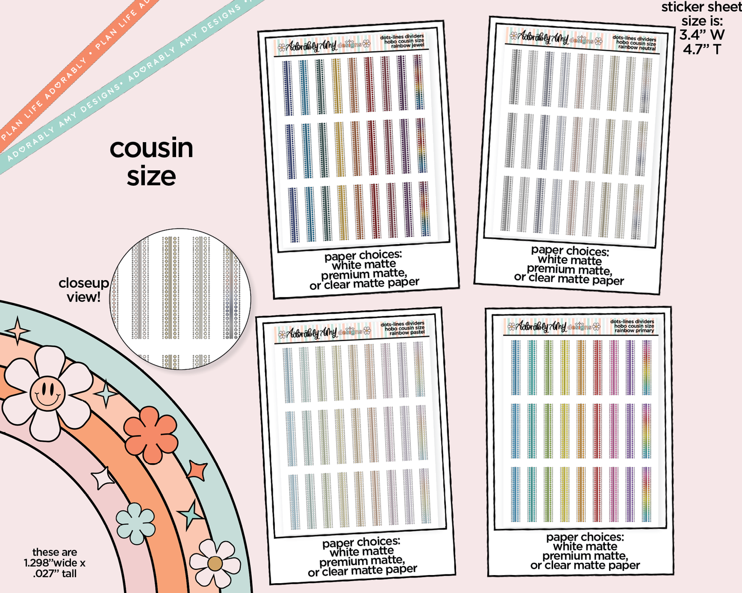 Hobo Cousin Rainbow Dots & Lines Headers or Dividers Planner Stickers for Hobo Cousin or any Planner or Insert