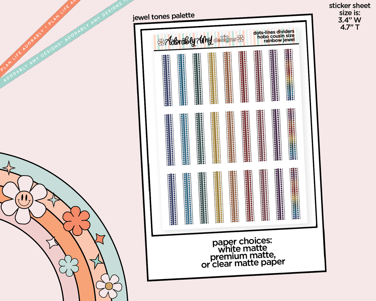 Hobo Cousin Rainbow Dots & Lines Headers or Dividers Planner Stickers for Hobo Cousin or any Planner or Insert