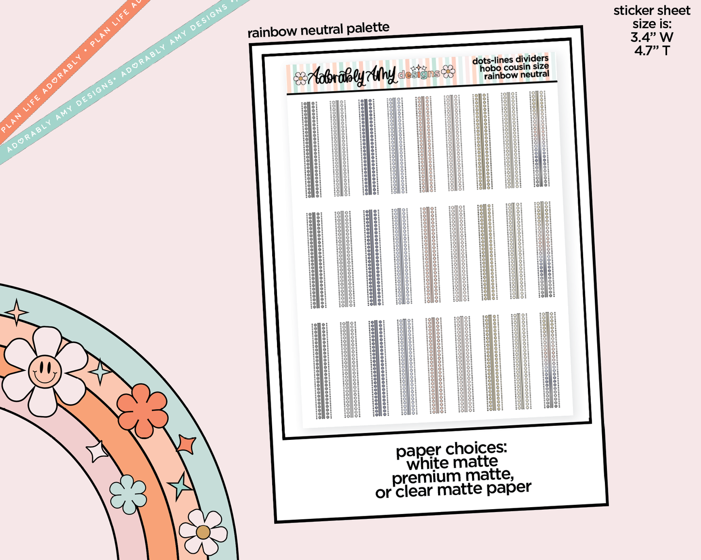 Hobo Cousin Rainbow Dots & Lines Headers or Dividers Planner Stickers for Hobo Cousin or any Planner or Insert