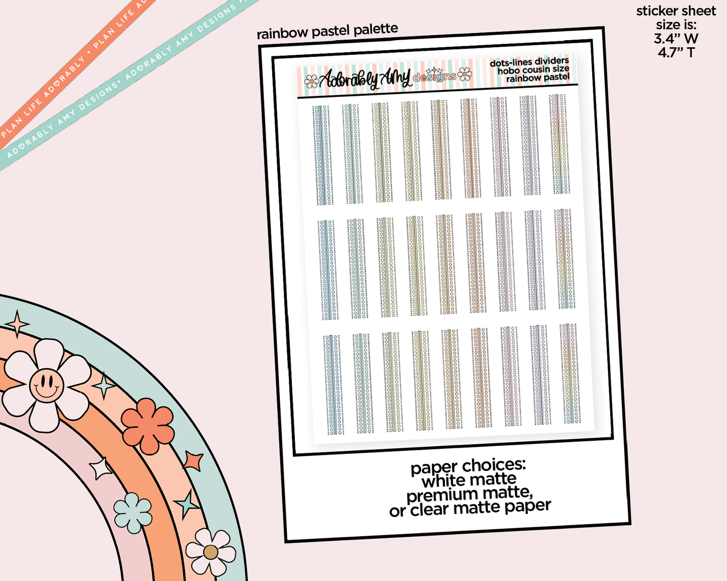 Hobo Cousin Rainbow Dots & Lines Headers or Dividers Planner Stickers for Hobo Cousin or any Planner or Insert