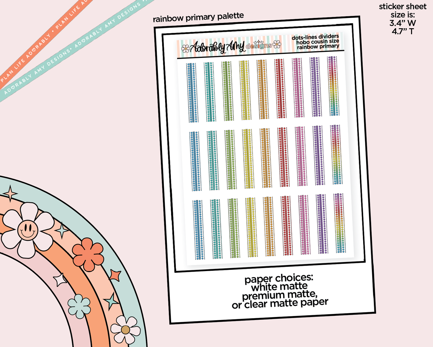 Hobo Cousin Rainbow Dots & Lines Headers or Dividers Planner Stickers for Hobo Cousin or any Planner or Insert