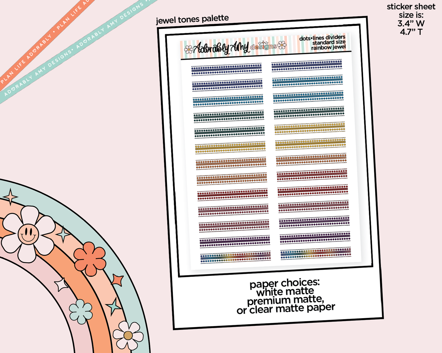 Rainbow Dots & Lines Dividers Standard Size Stickers for any Planner or Insert