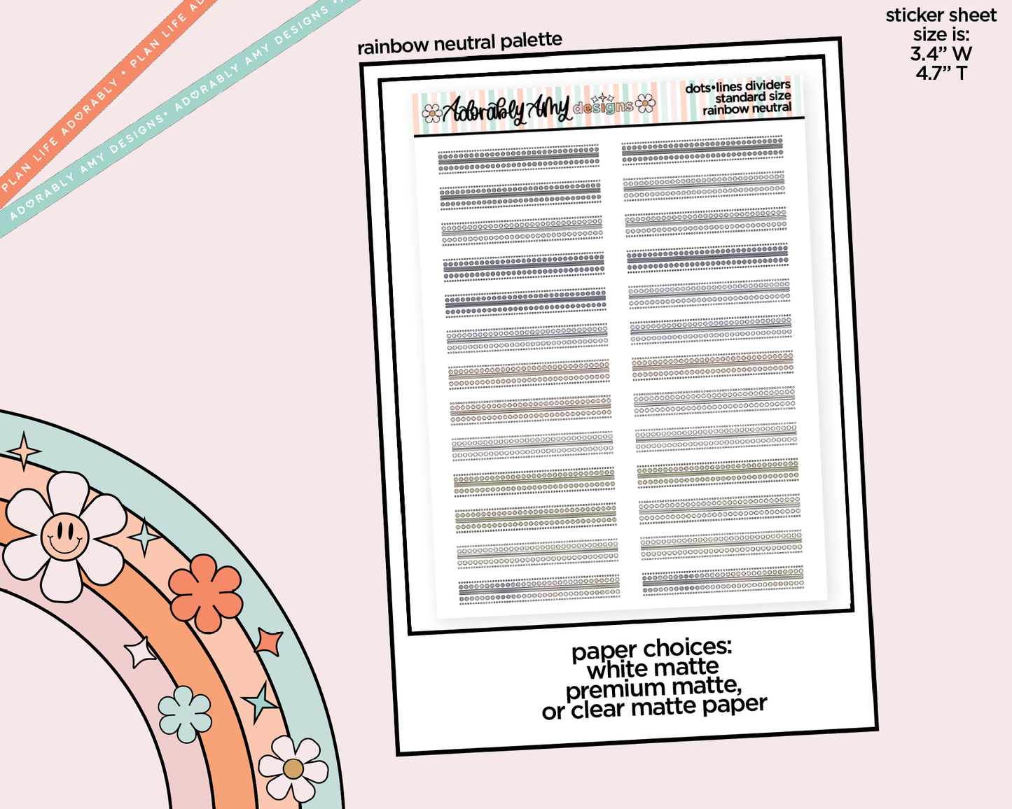 Rainbow Dots & Lines Dividers Standard Size Stickers for any Planner or Insert