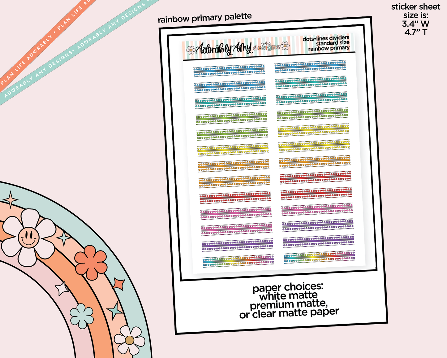 Rainbow Dots & Lines Dividers Standard Size Stickers for any Planner or Insert