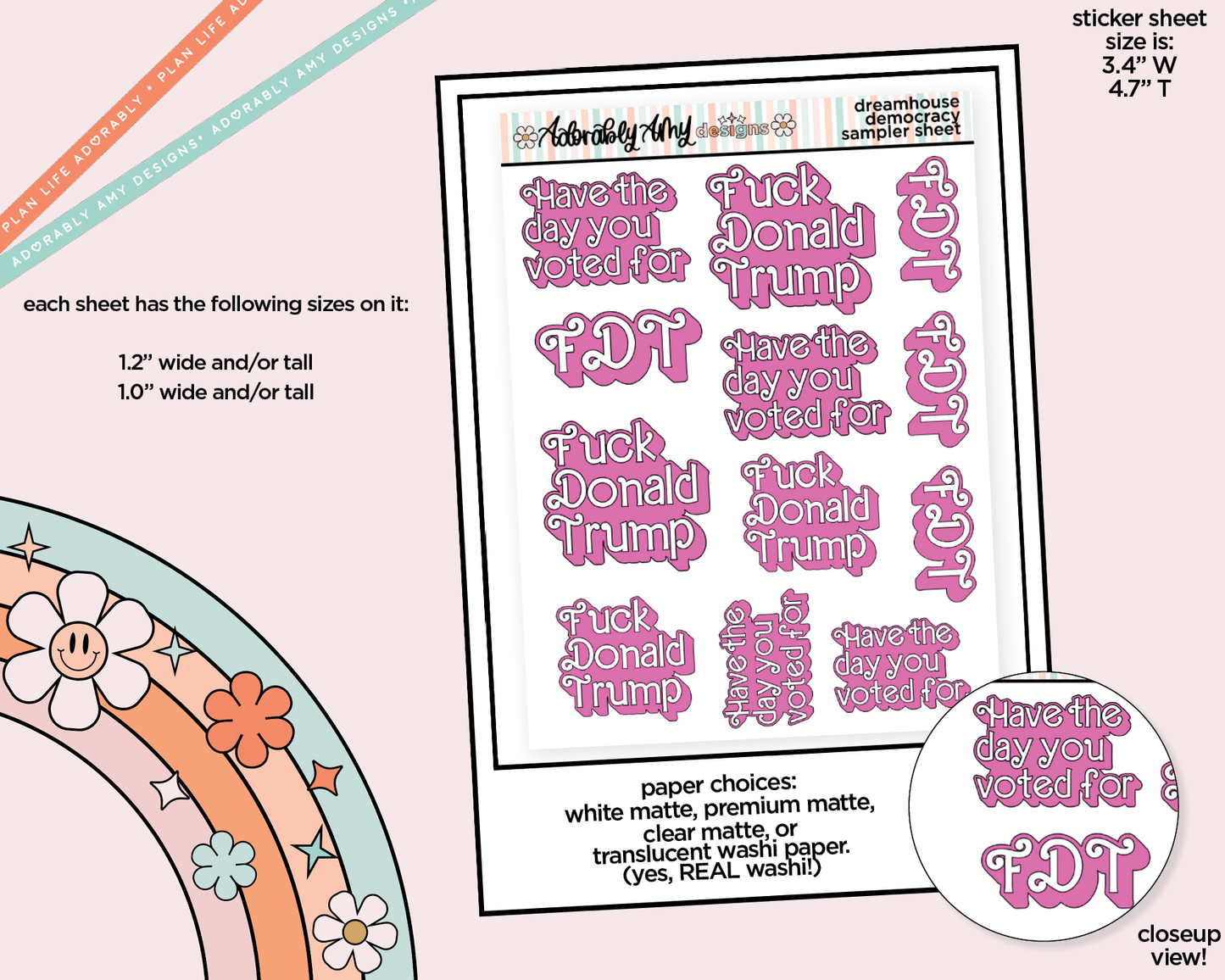 Dreamhouse Democracy Typography Sampler Planner Stickers