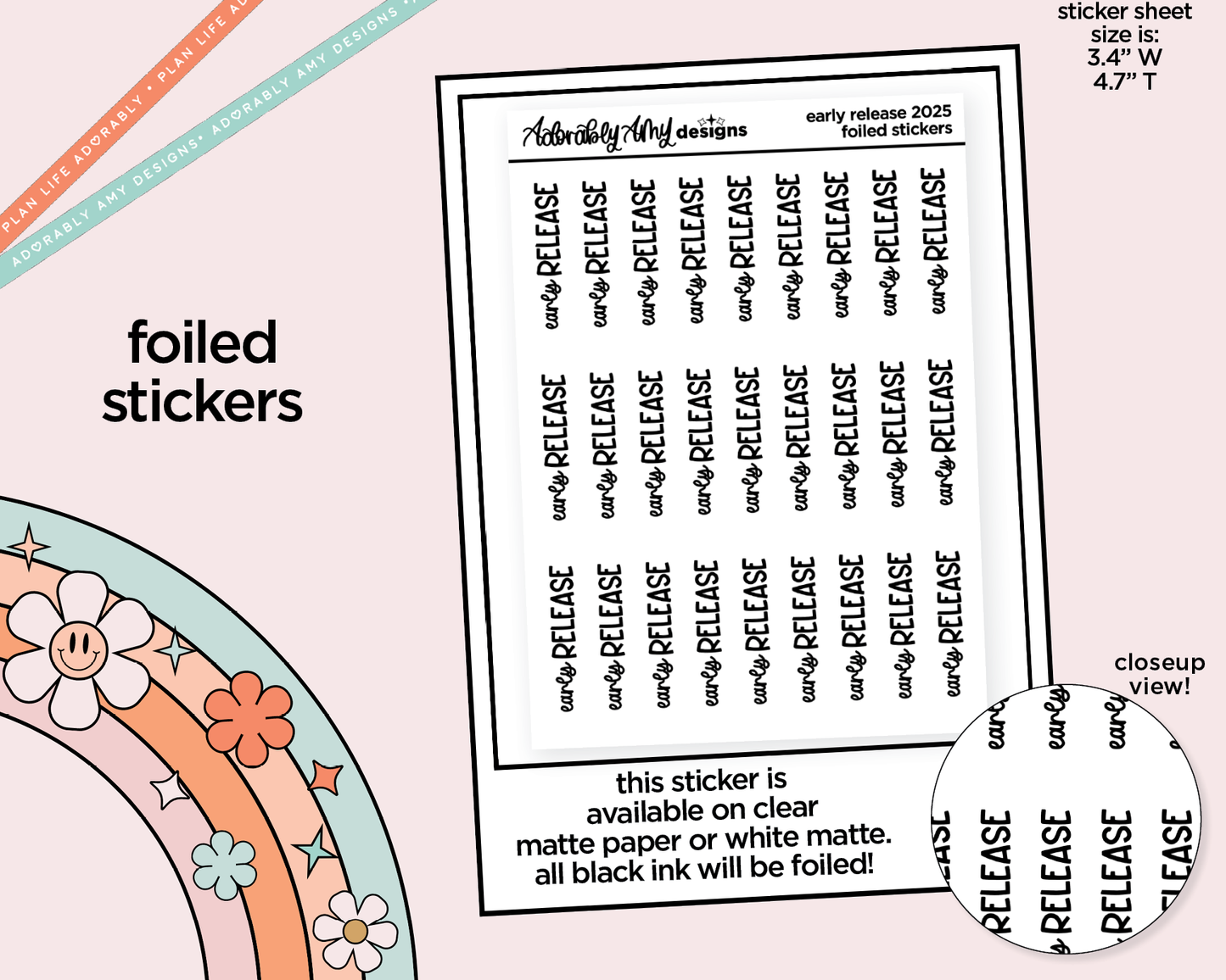 Foiled School Early Release 2025 Reminder Typography Planner Stickers