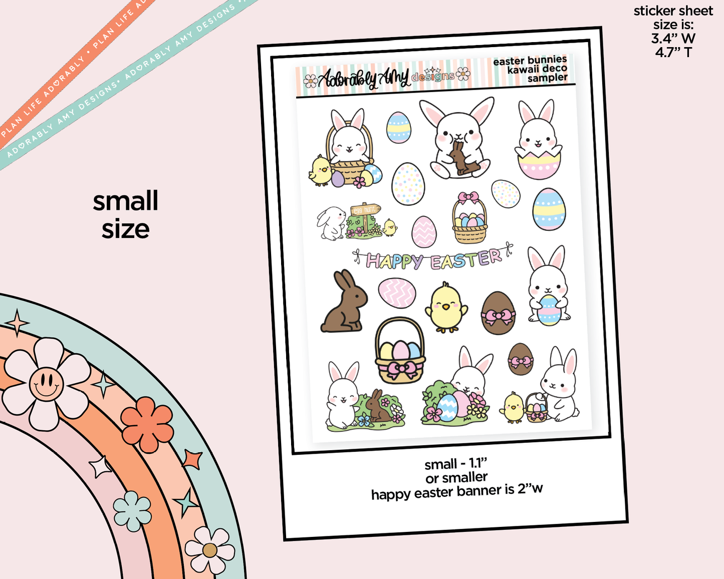 Happy Easter Bunnies Kawaii Deco Samplers in 3 Sizes Decorative Planner Stickers
