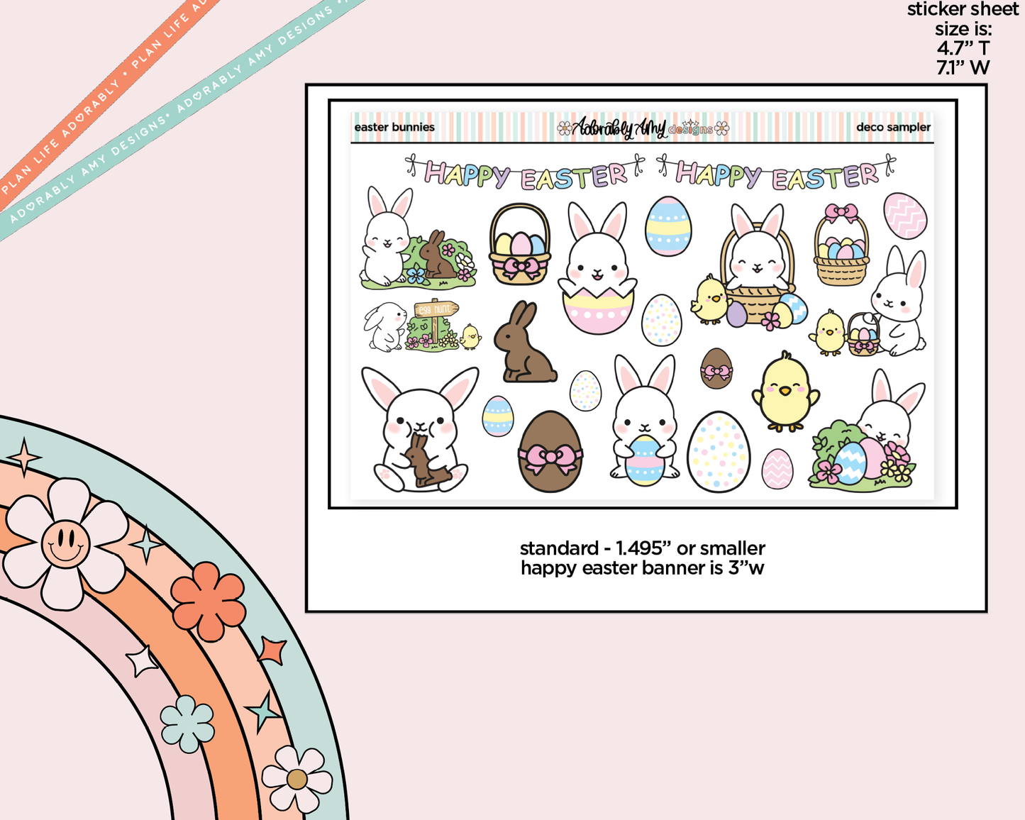 Happy Easter Bunnies Kawaii Deco Samplers in 3 Sizes Decorative Planner Stickers