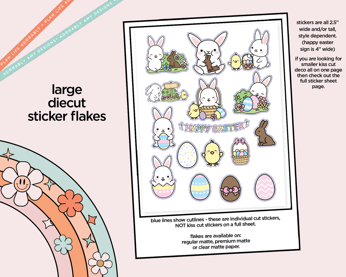 Happy Easter Bunnies Kawaii Deco Samplers in 3 Sizes Decorative Planner Stickers
