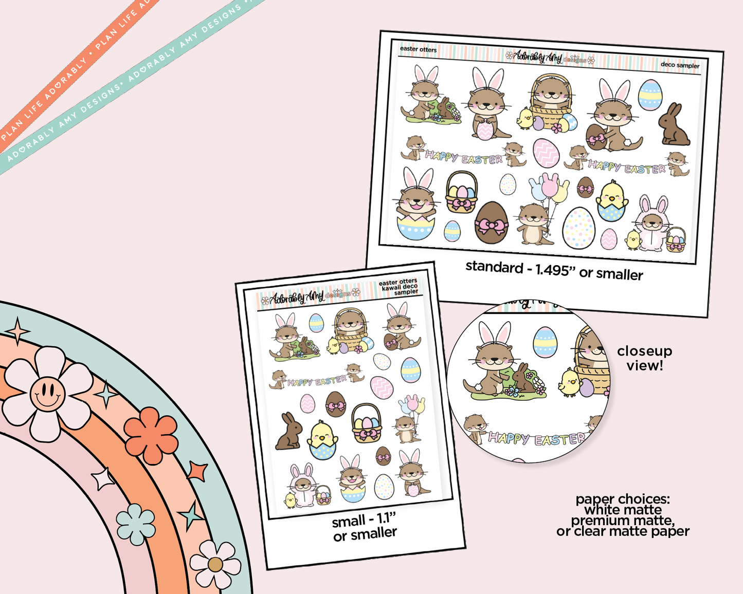 Happy Easter Otters Kawaii Deco Samplers in 3 Sizes Decorative Planner Stickers