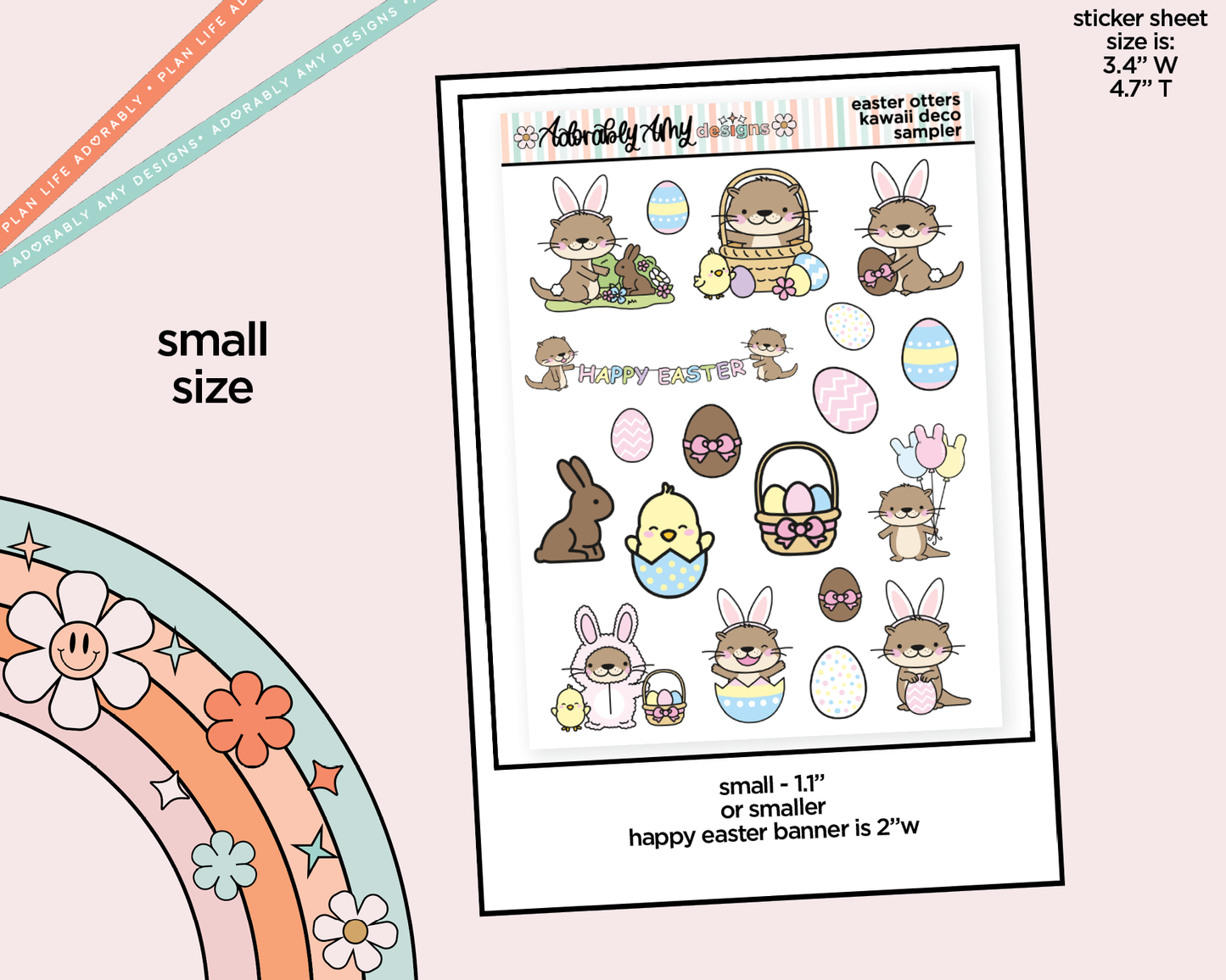 Happy Easter Otters Kawaii Deco Samplers in 3 Sizes Decorative Planner Stickers