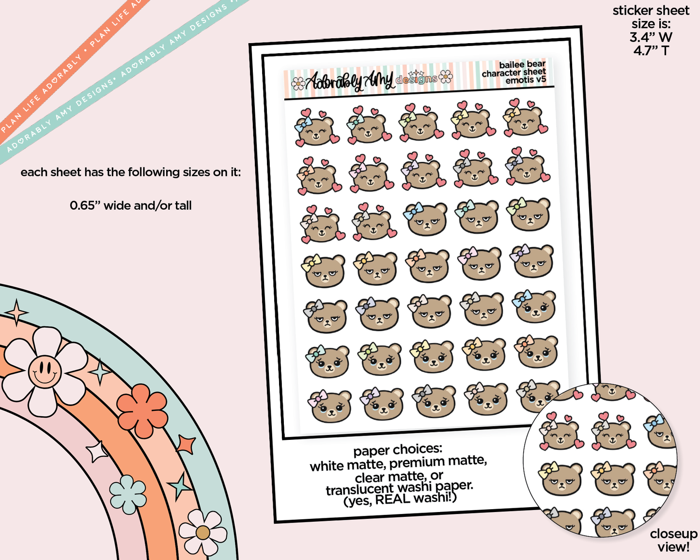 Bailee Bear Emotions V5 Decoration Character Planner Stickers