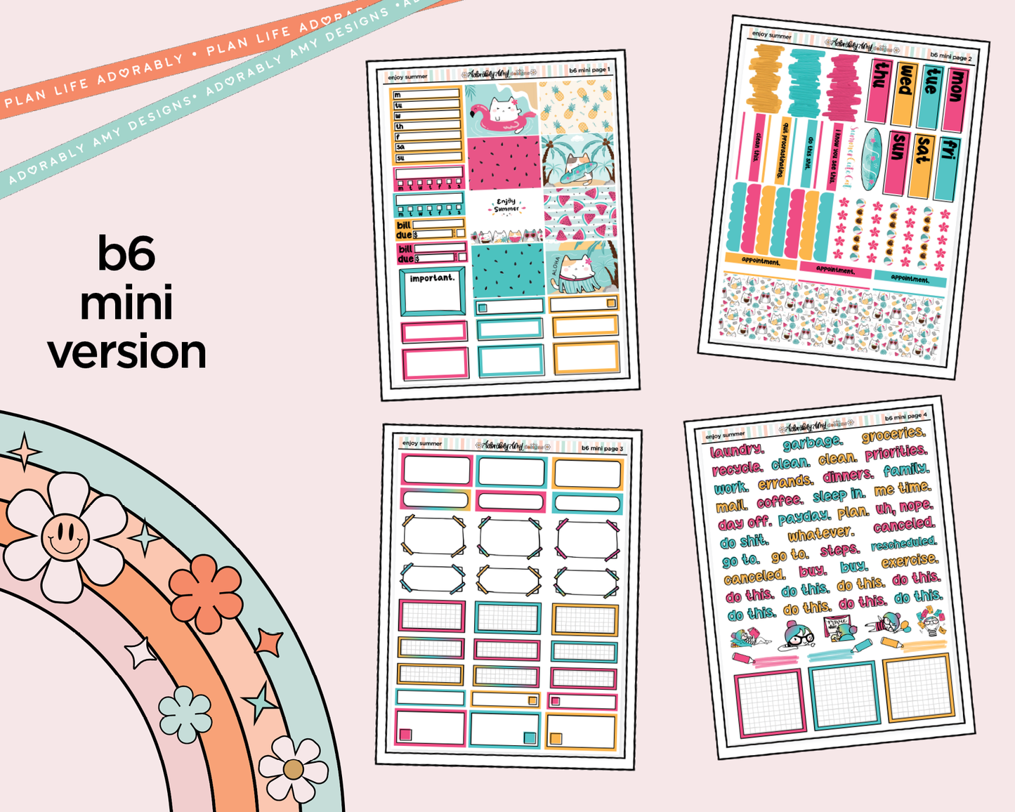 Mini B6 Enjoy Summer Planner Sticker Kit sized for ANY Vertical Insert