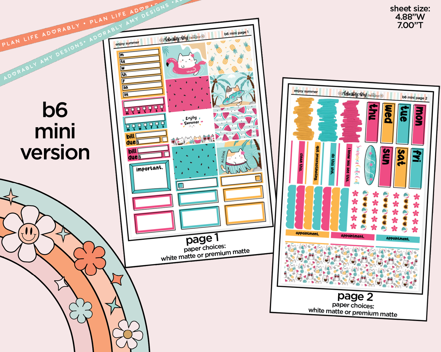 Mini B6 Enjoy Summer Planner Sticker Kit sized for ANY Vertical Insert