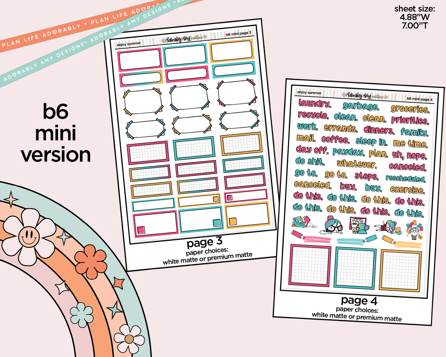 Mini B6 Enjoy Summer Planner Sticker Kit sized for ANY Vertical Insert