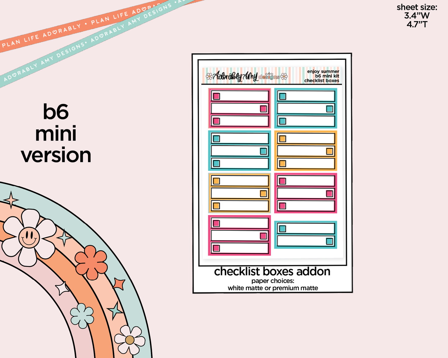 Mini B6 Enjoy Summer Planner Sticker Kit sized for ANY Vertical Insert