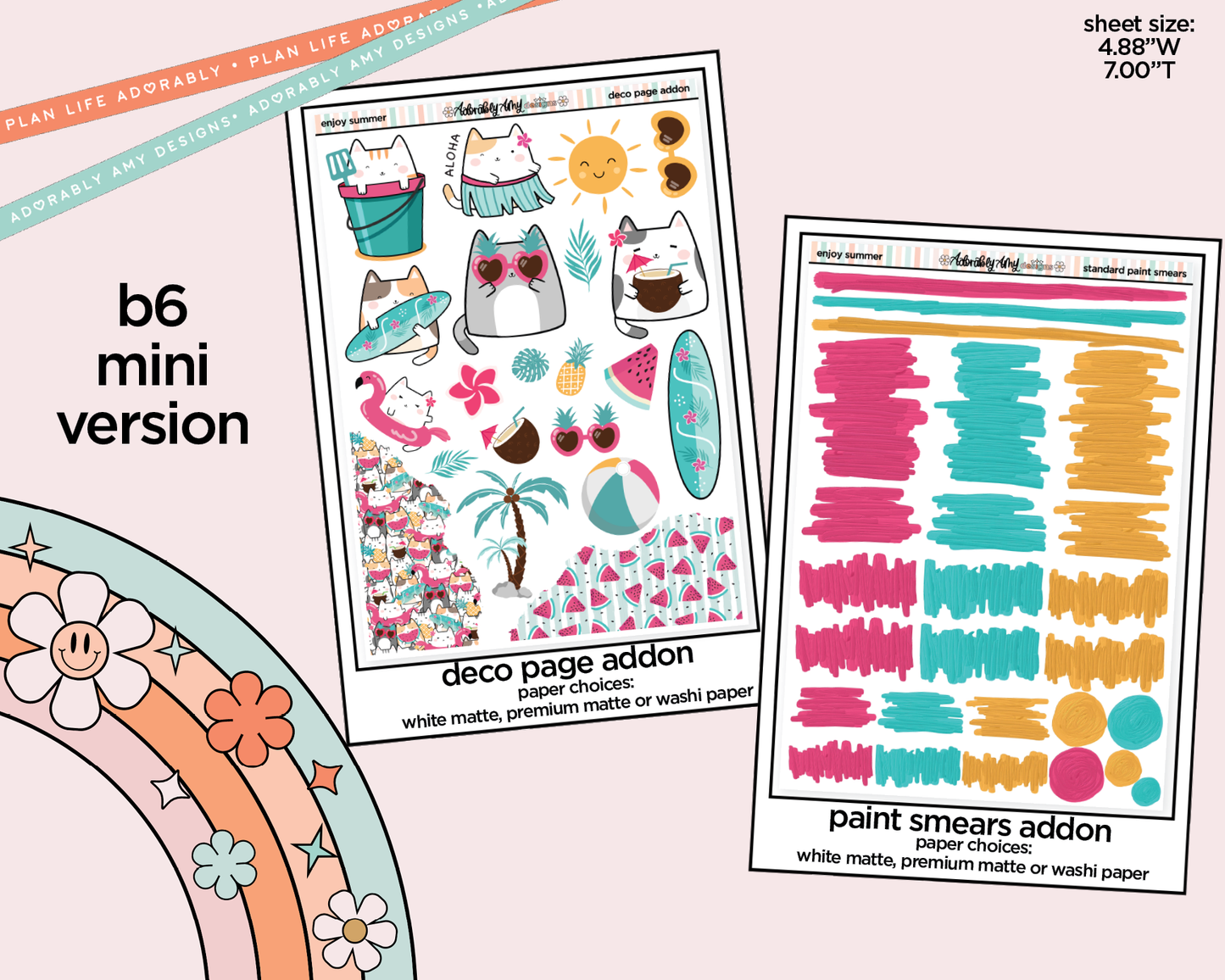 Mini B6 Enjoy Summer Planner Sticker Kit sized for ANY Vertical Insert
