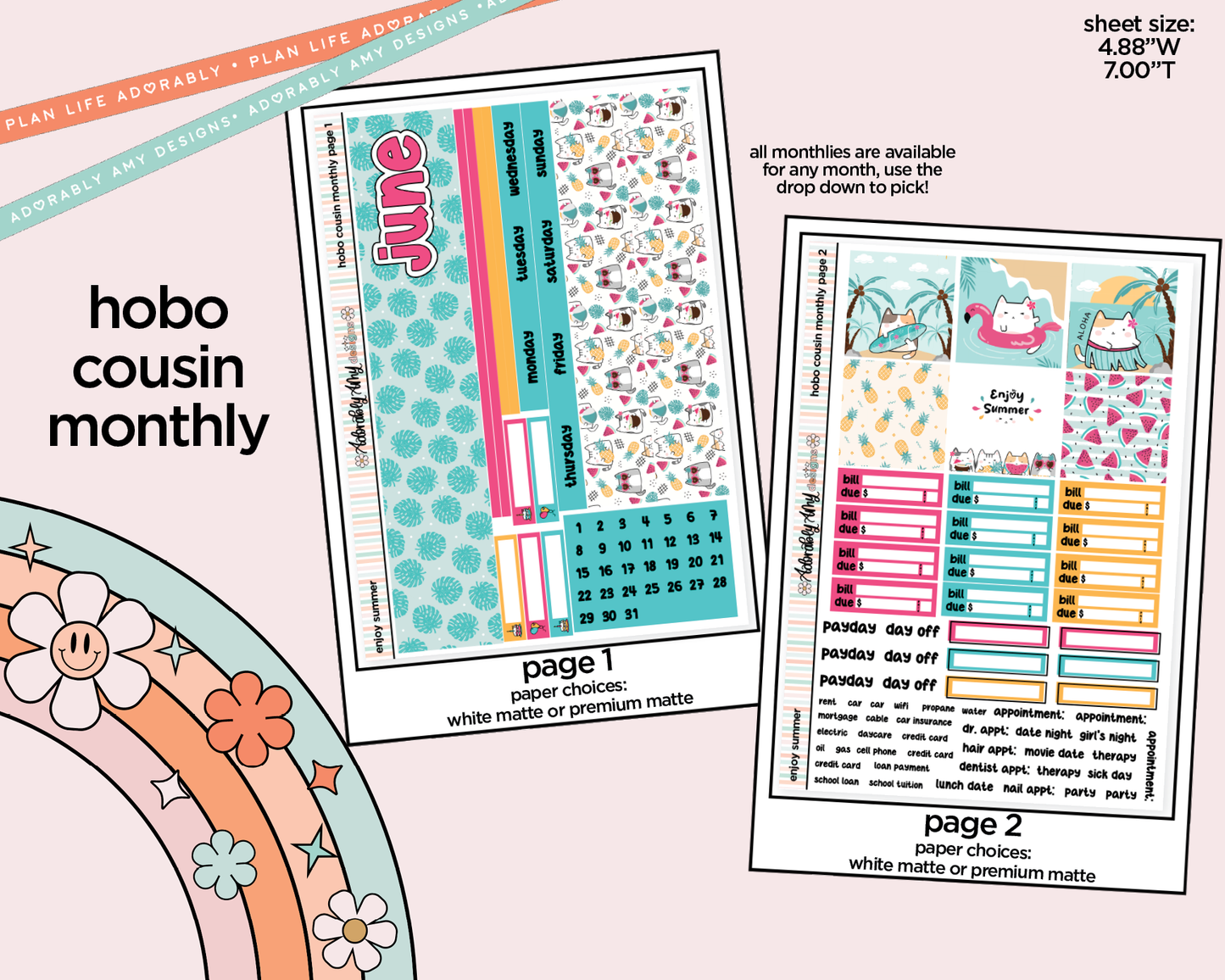 Hobonichi Cousin Monthly Pick Your Month Enjoy Summer Planner Sticker Kit for Hobo Cousin or Similar Planners (Copy)