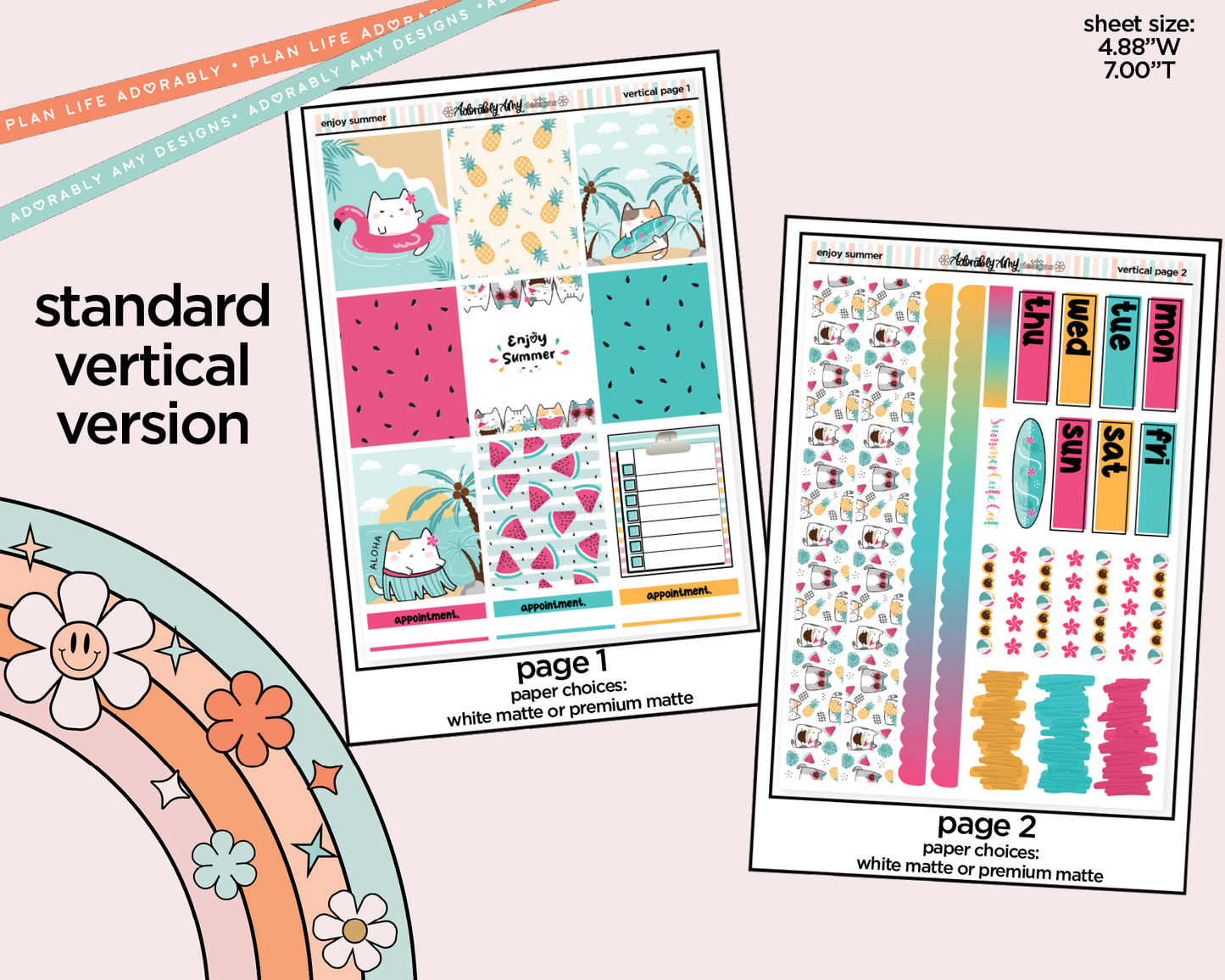 Vertical Enjoy Summer Weekly Sticker Kit for Vertical Standard Size Planners or Insert