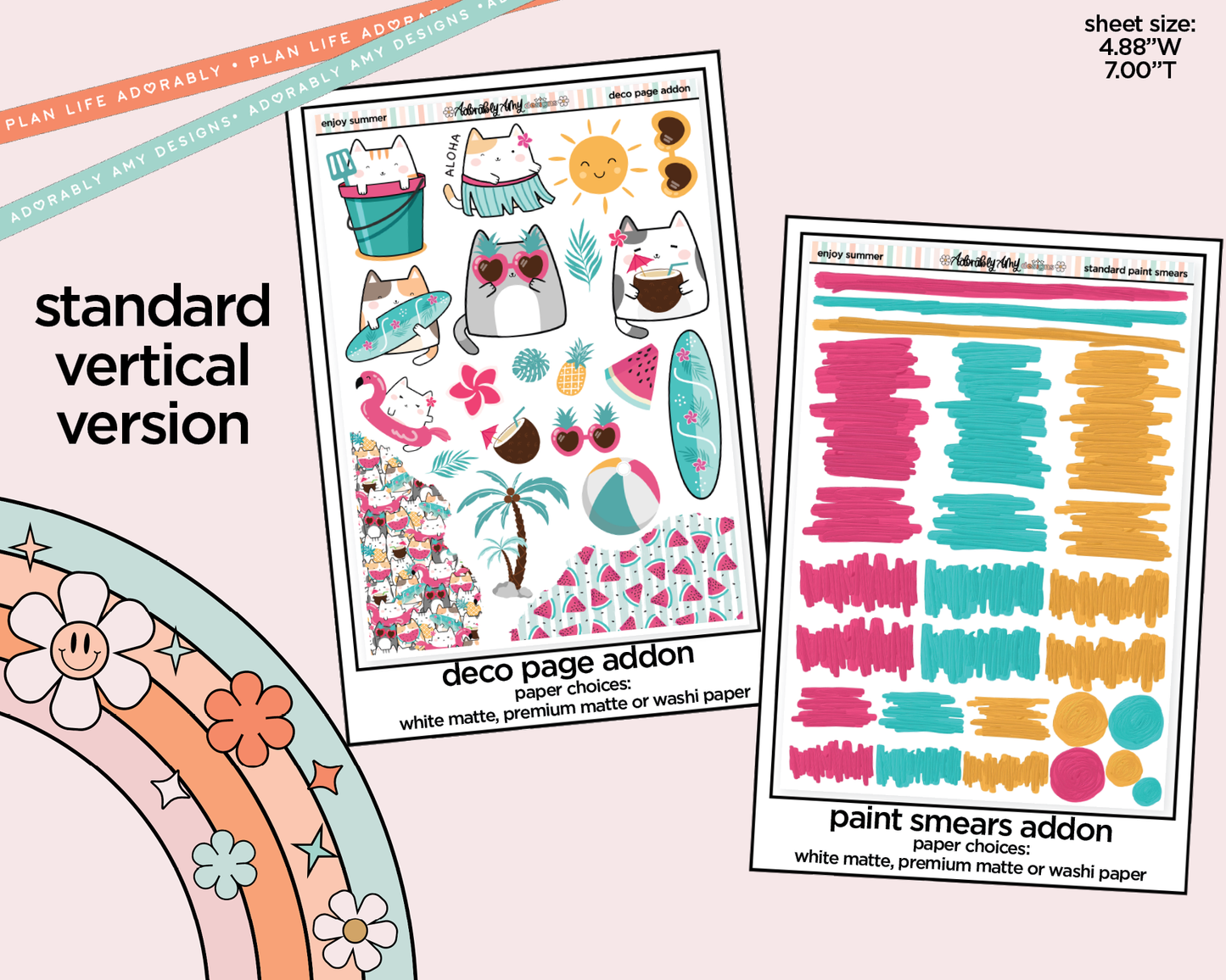 Vertical Enjoy Summer Weekly Sticker Kit for Vertical Standard Size Planners or Insert