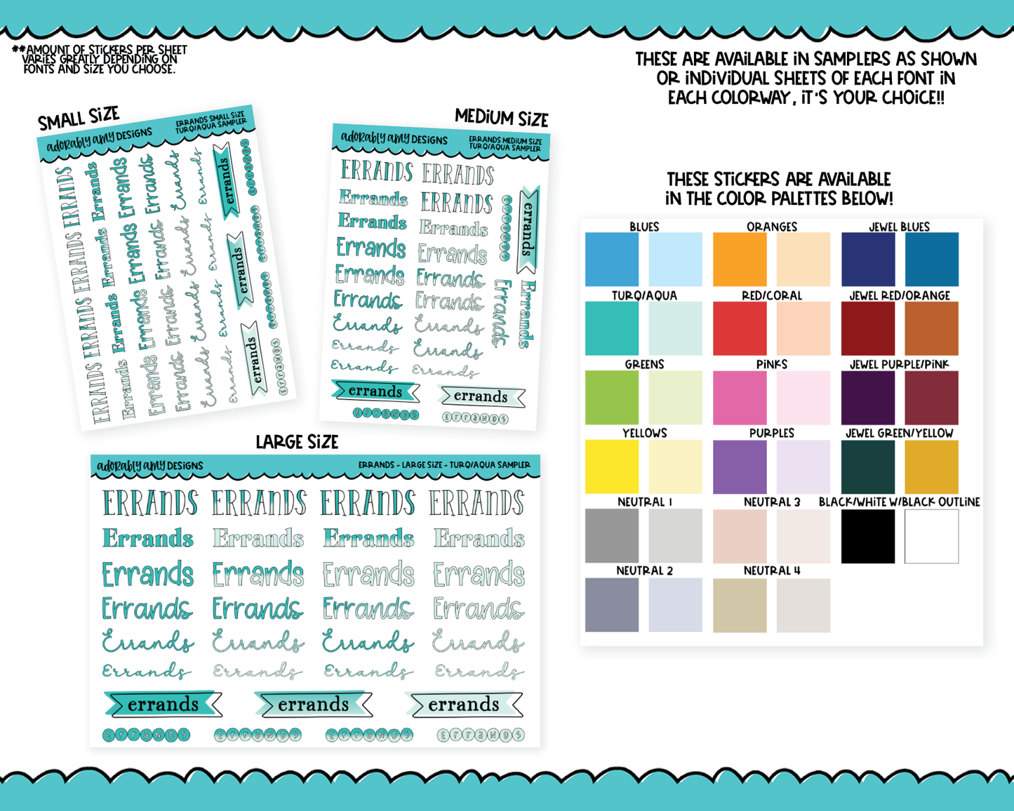Rainbow or Black Errands Reminder Stickers - 8 Fonts - Planner Stickers for any Planner or Insert