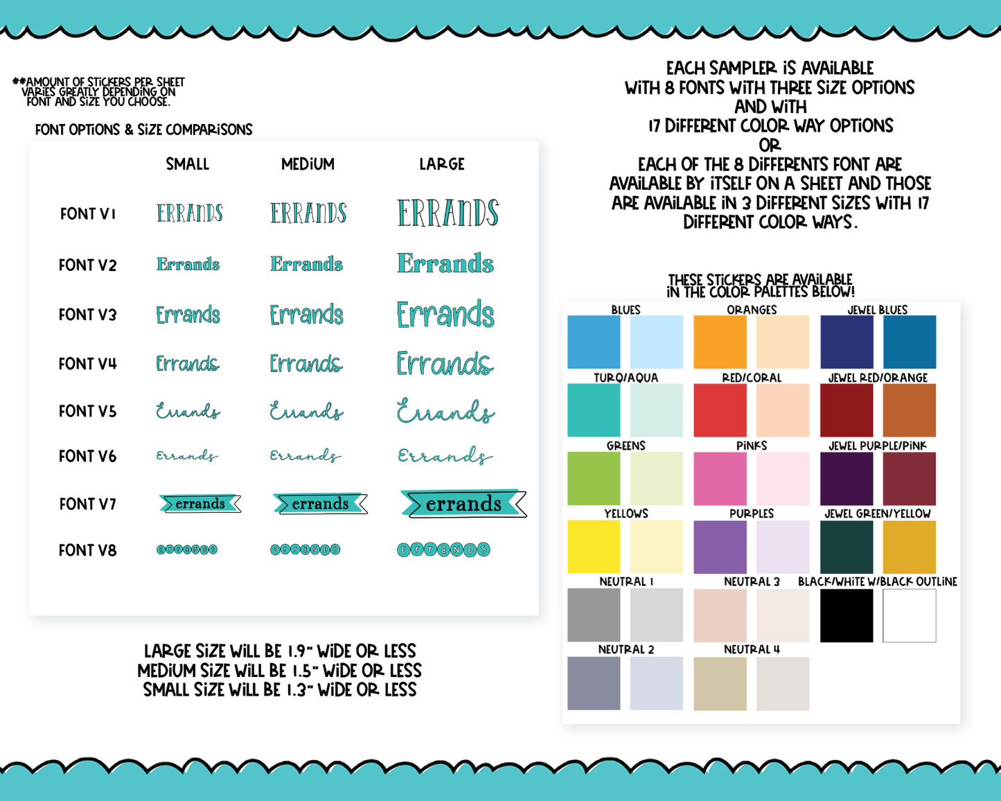 Rainbow or Black Errands Reminder Stickers - 8 Fonts - Planner Stickers for any Planner or Insert