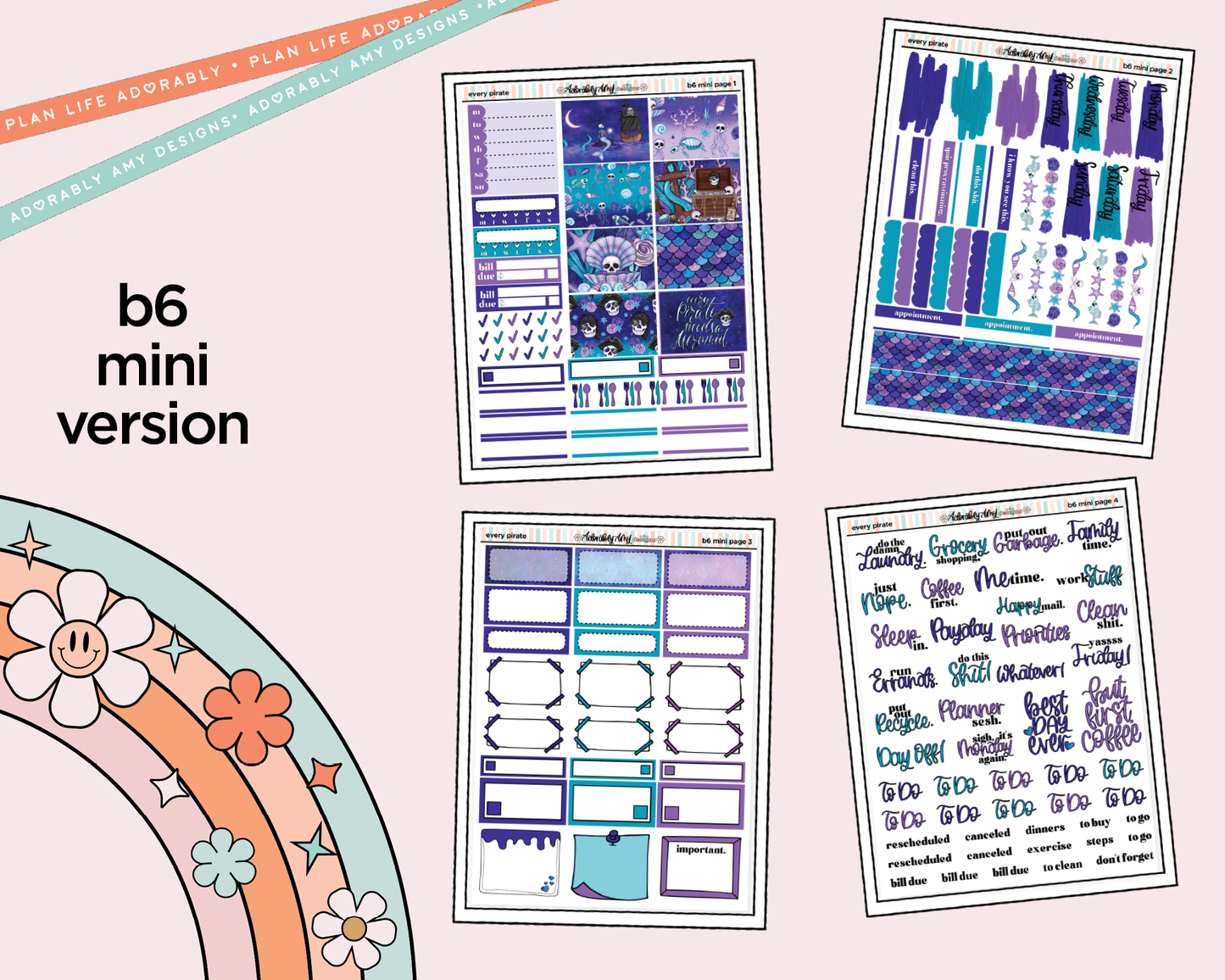 Mini B6 Every Pirate Needs a Mermaid Weekly Planner Sticker Kit sized for ANY Vertical Insert