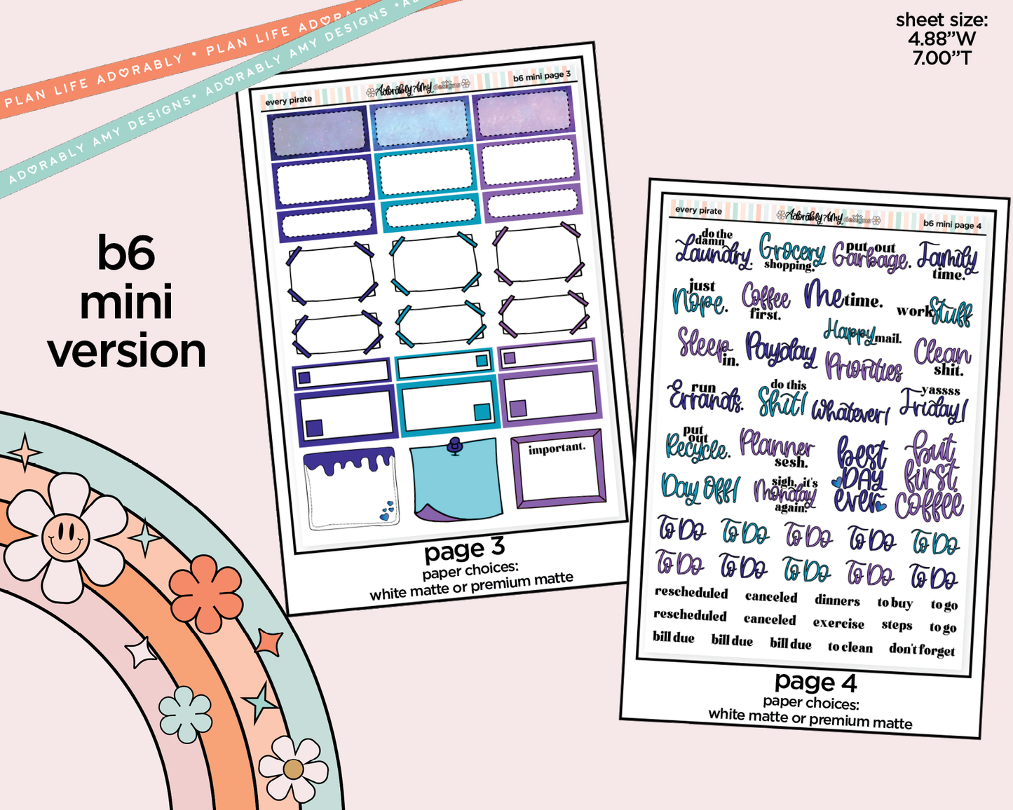 Mini B6 Every Pirate Needs a Mermaid Weekly Planner Sticker Kit sized for ANY Vertical Insert
