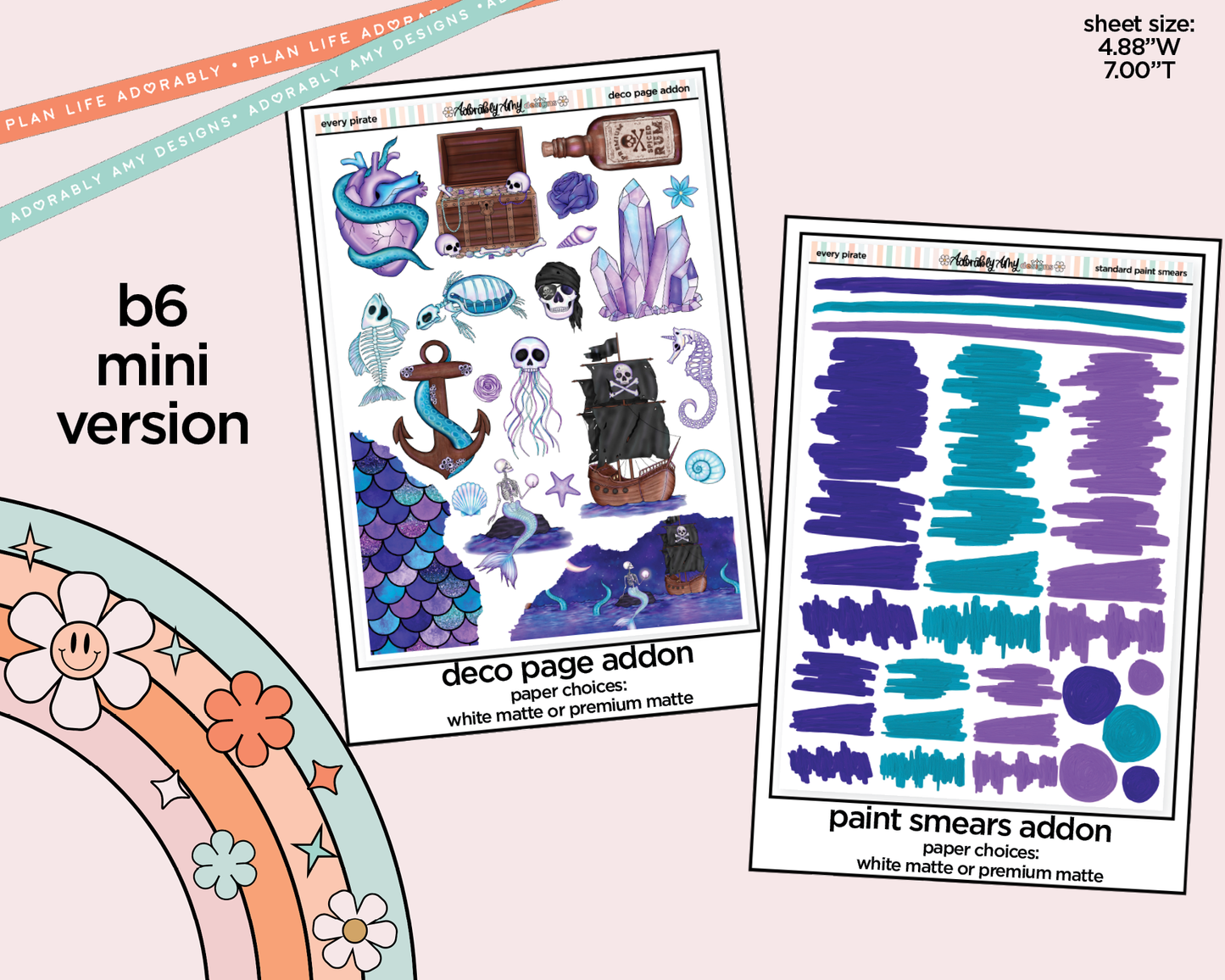 Mini B6 Every Pirate Needs a Mermaid Weekly Planner Sticker Kit sized for ANY Vertical Insert