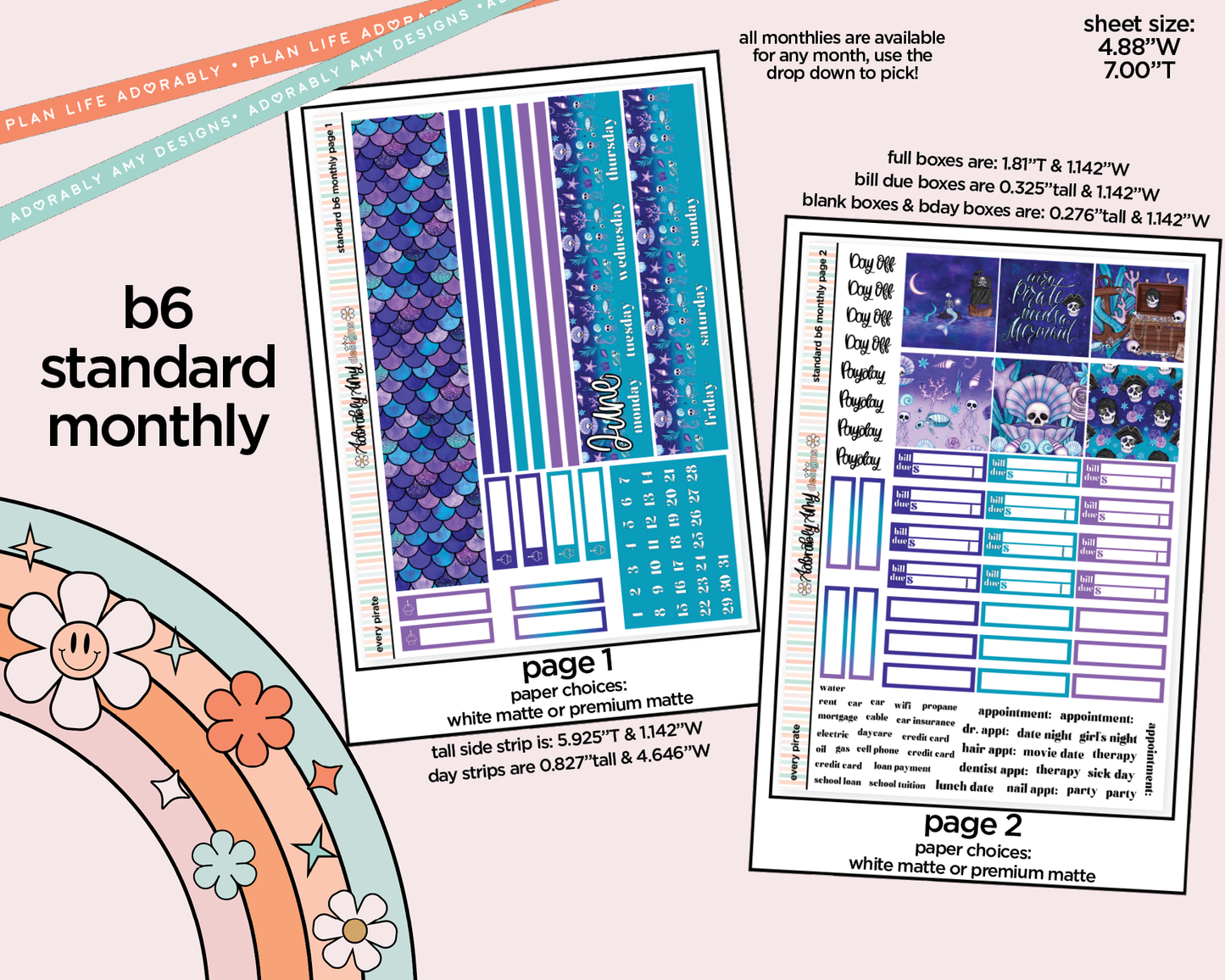Standard B6 Monthly Pick Your Month Every Pirate Needs a Mermaid Planner Sticker Kit for some B6 Planners