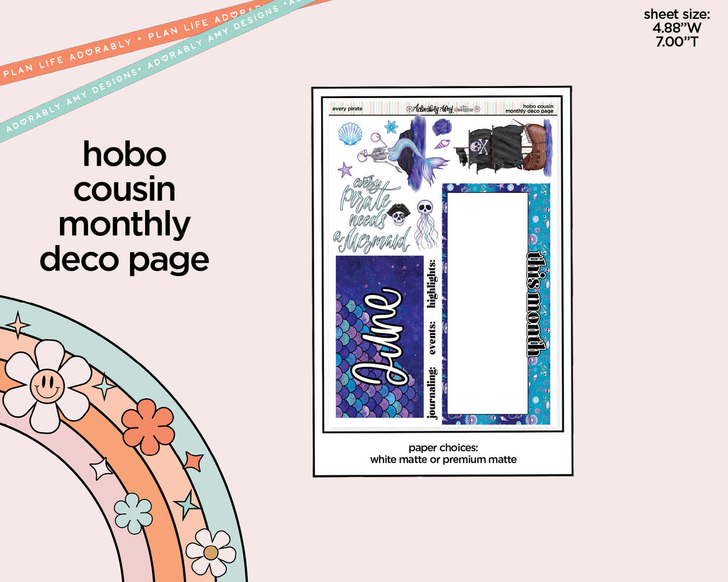 Hobonichi Cousin Monthly Pick Your Month Every Pirate Needs a Mermaid Planner Sticker Kit for Hobo Cousin or Similar Planners