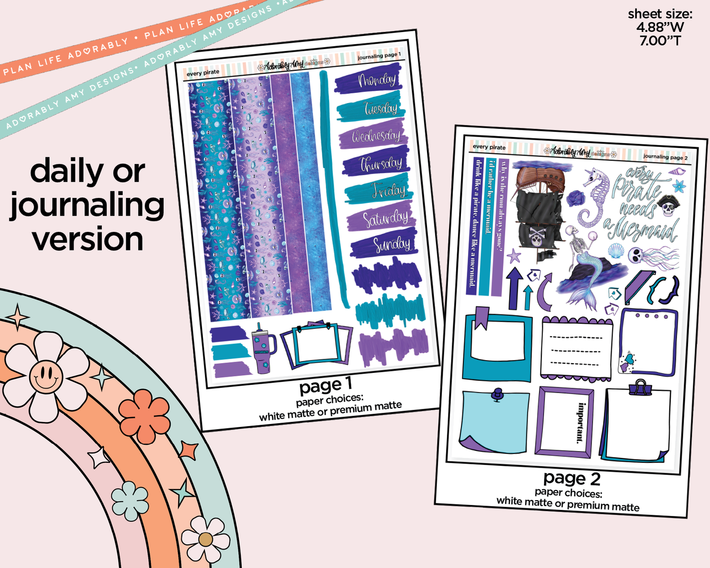 Journaling and Daily Planning Every Pirate Needs a Mermaid Planner Sticker Kit